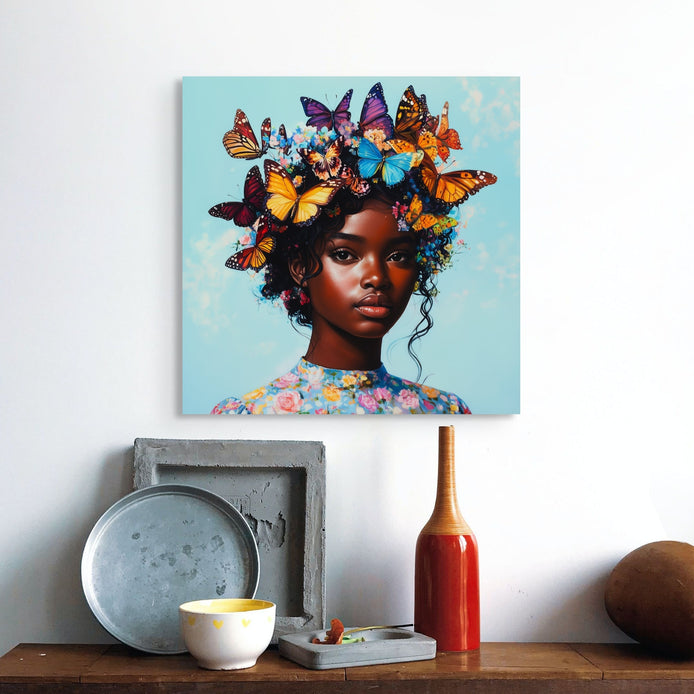 D0079-winged-crown-hand-painted-wall-art-hallway-room-image