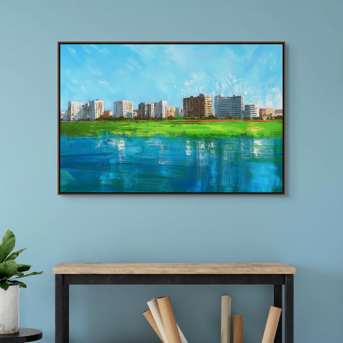D0170-city-by-the-shore-hand-painted-wall-art-hallway-room-image-room-f-walnut