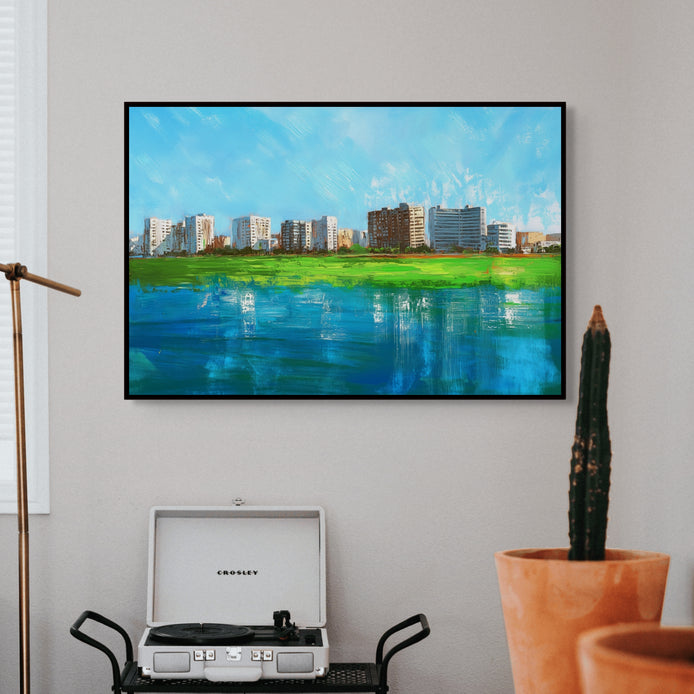D0170-city-by-the-shore-hand-painted-wall-art-lounge-room-image-room-f-black