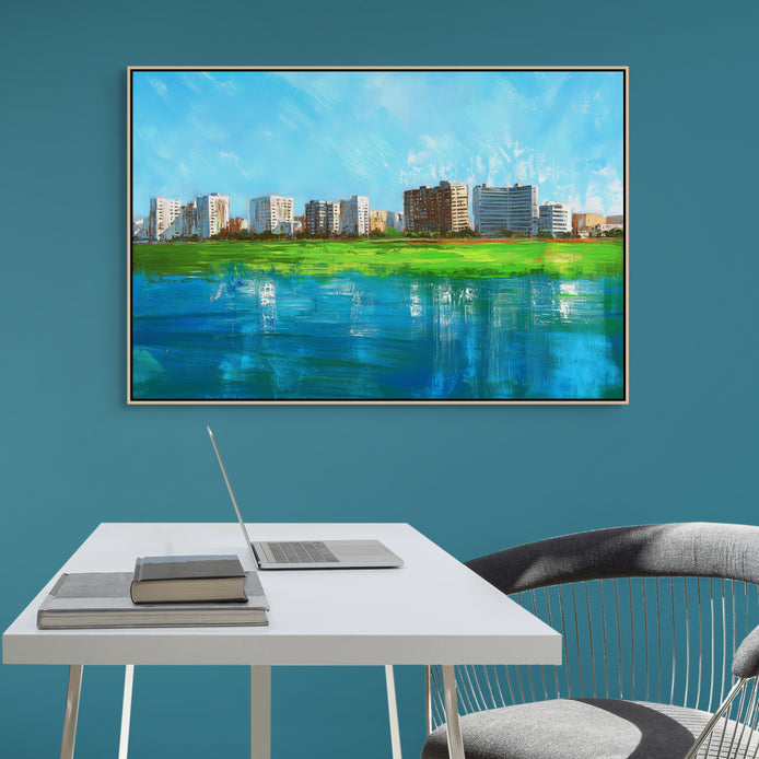D0170-city-by-the-shore-hand-painted-wall-art-office-room-image-room-f-natural