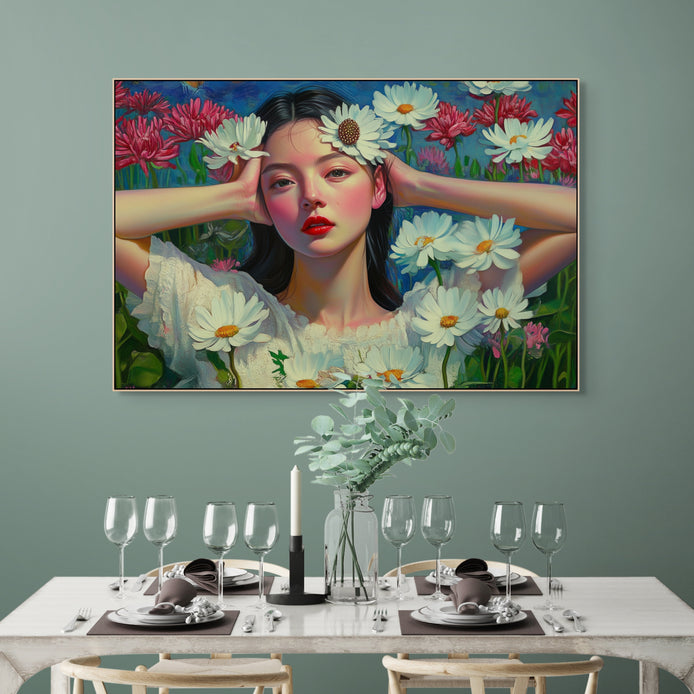 D0191-daisy-hand-painted-wall-art-dining-room-image-room-f-natural