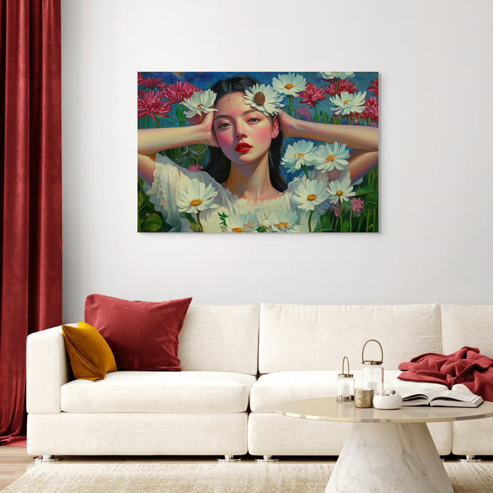 D0191-daisy-hand-painted-wall-art-living-room-image-room-f-wrapped