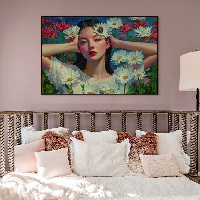 D0191-daisy-hand-painted-wall-art-kids-room-image-room-f-walnut