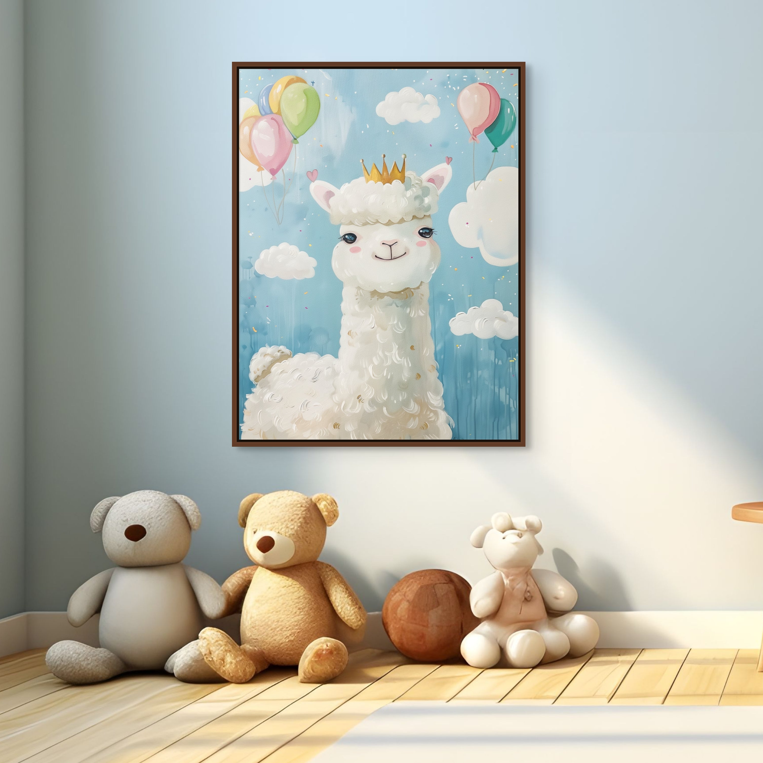 D0302-alpaca-princess-hand-painted-wall-art-kids-room-image-room-f-walnut