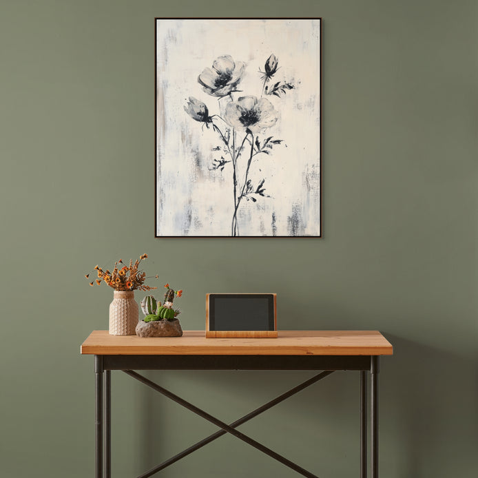 D0334-monochrome-blooms-hand-painted-wall-art-hallway-room-image-room-f-walnut