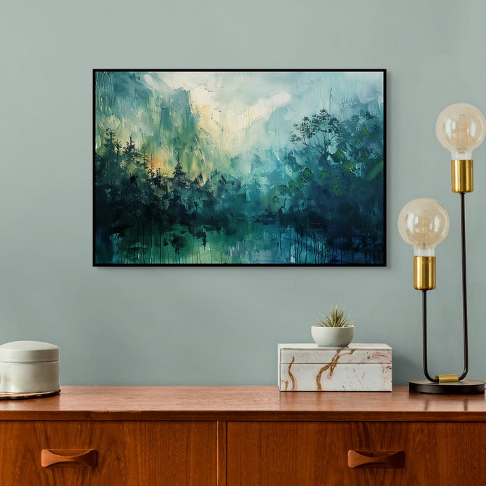 D0339-blue-forest-fog-hand-painted-wall-art-hallway-room-image-room-f-black