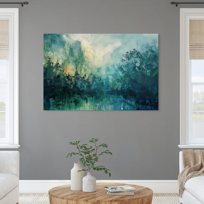 D0339-blue-forest-fog-hand-painted-wall-art-living-room-image-room-f-wrapped