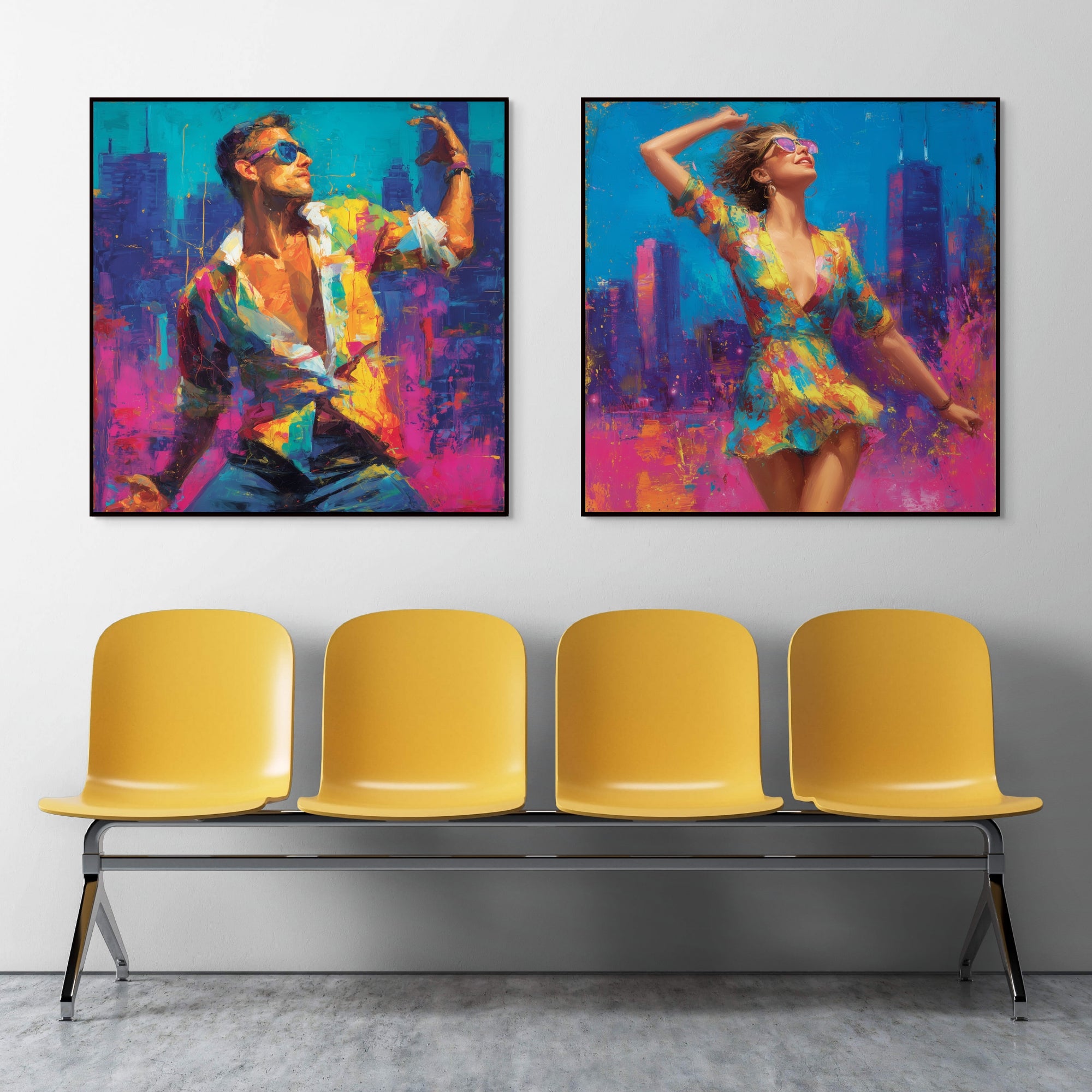 Vibrant City Life Set – Wall Art, Hand-Painted in Acrylic