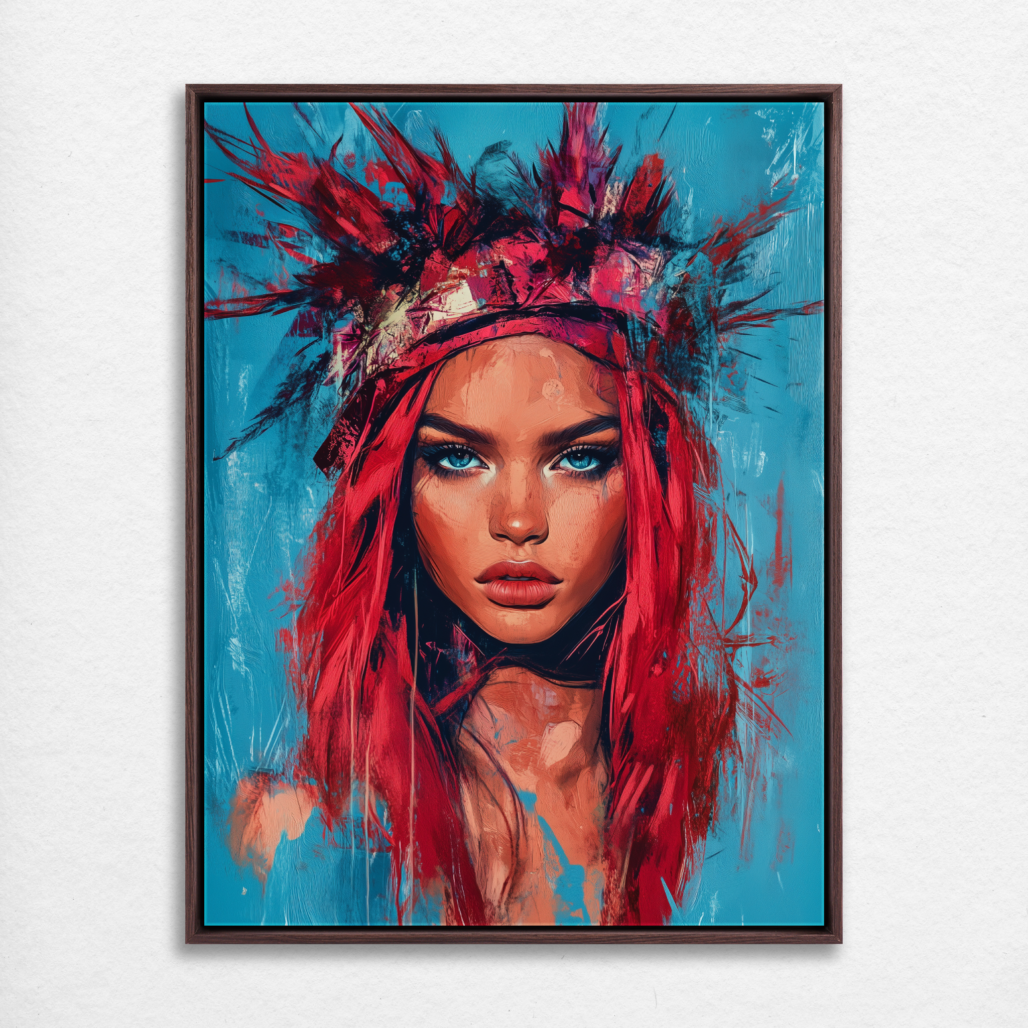 D0082-red-raven-hand-painted-wall-art_23_3x4-vertical-frame-walnut.psd