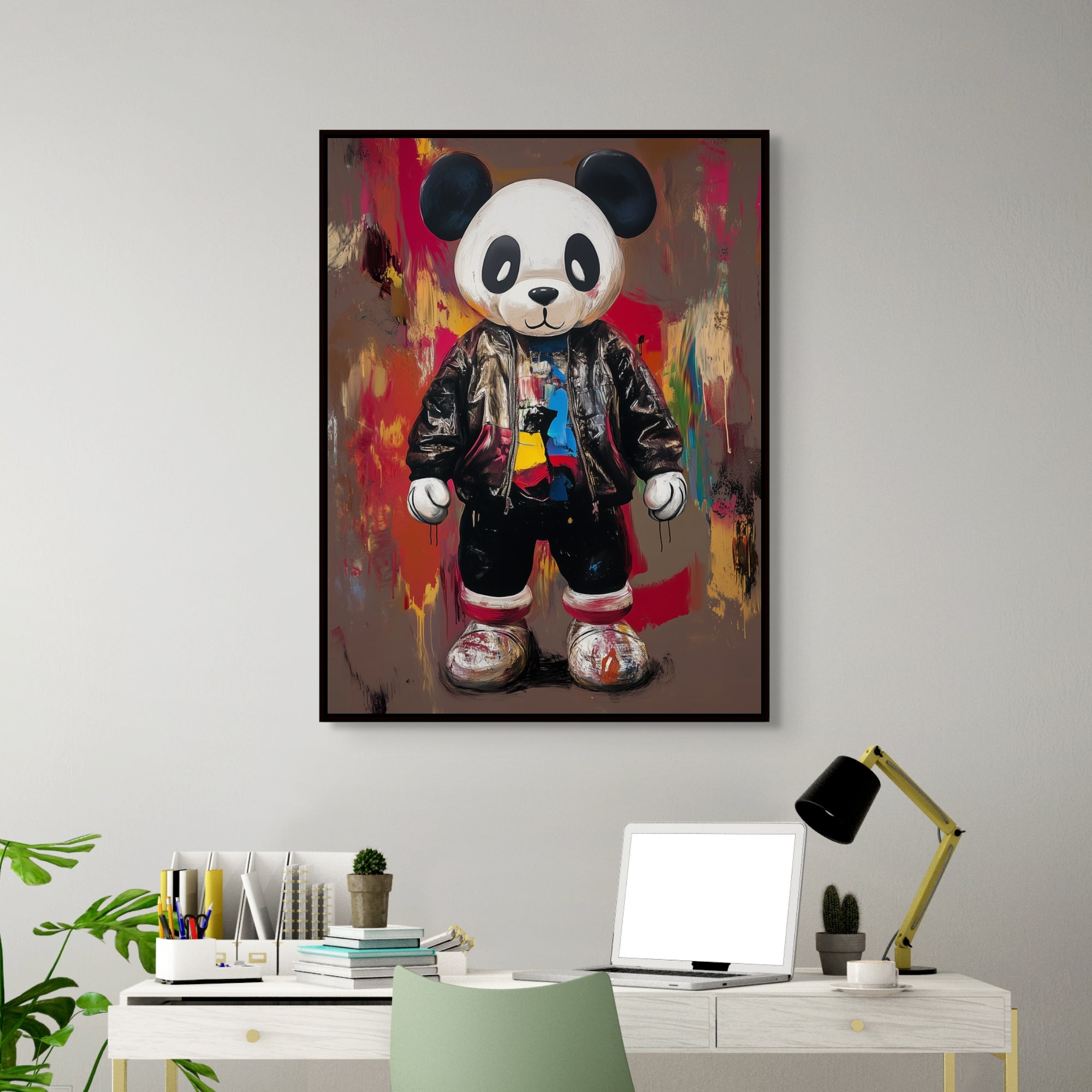 D0094-urban-panda-hand-painted-wall-art-office-room-image-room-f-black