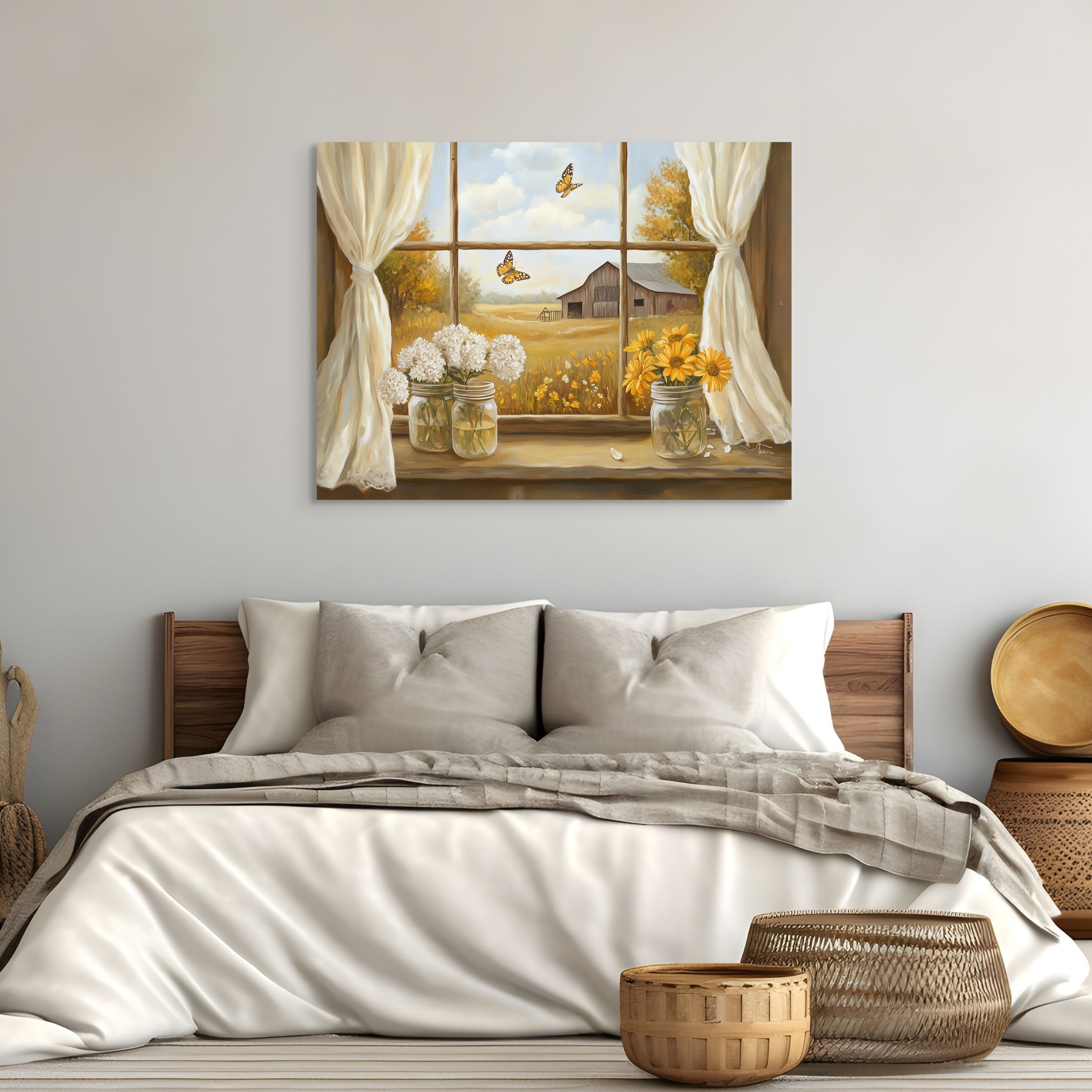 D0106-country-windowview-hand-painted-wall-art-bed-room-image