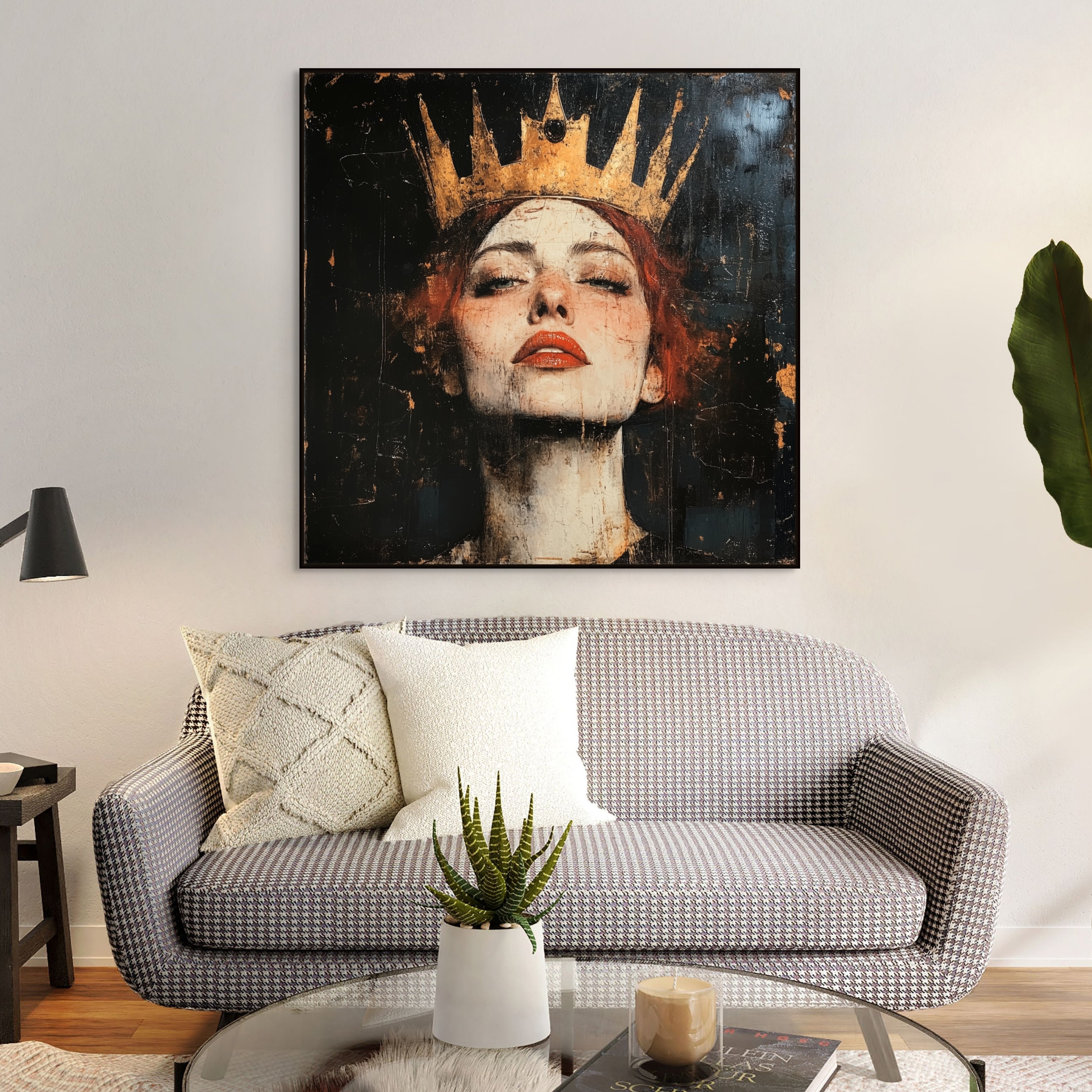 D0113-crowned-resilience-hand-painted-wall-art-living-room-image-room-f-black