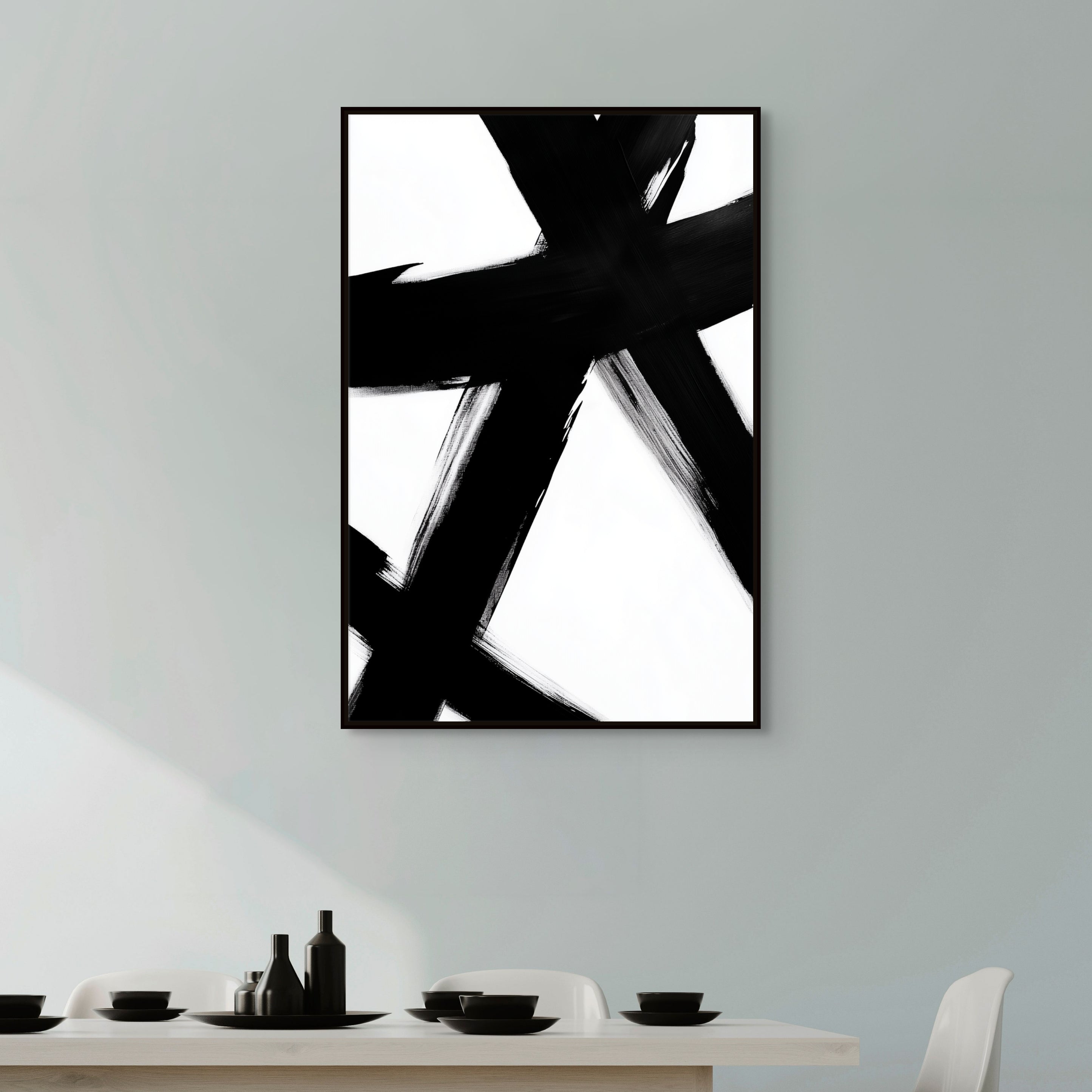 D0118-monochrome-intersection-hand-painted-wall-art-dining-room-image