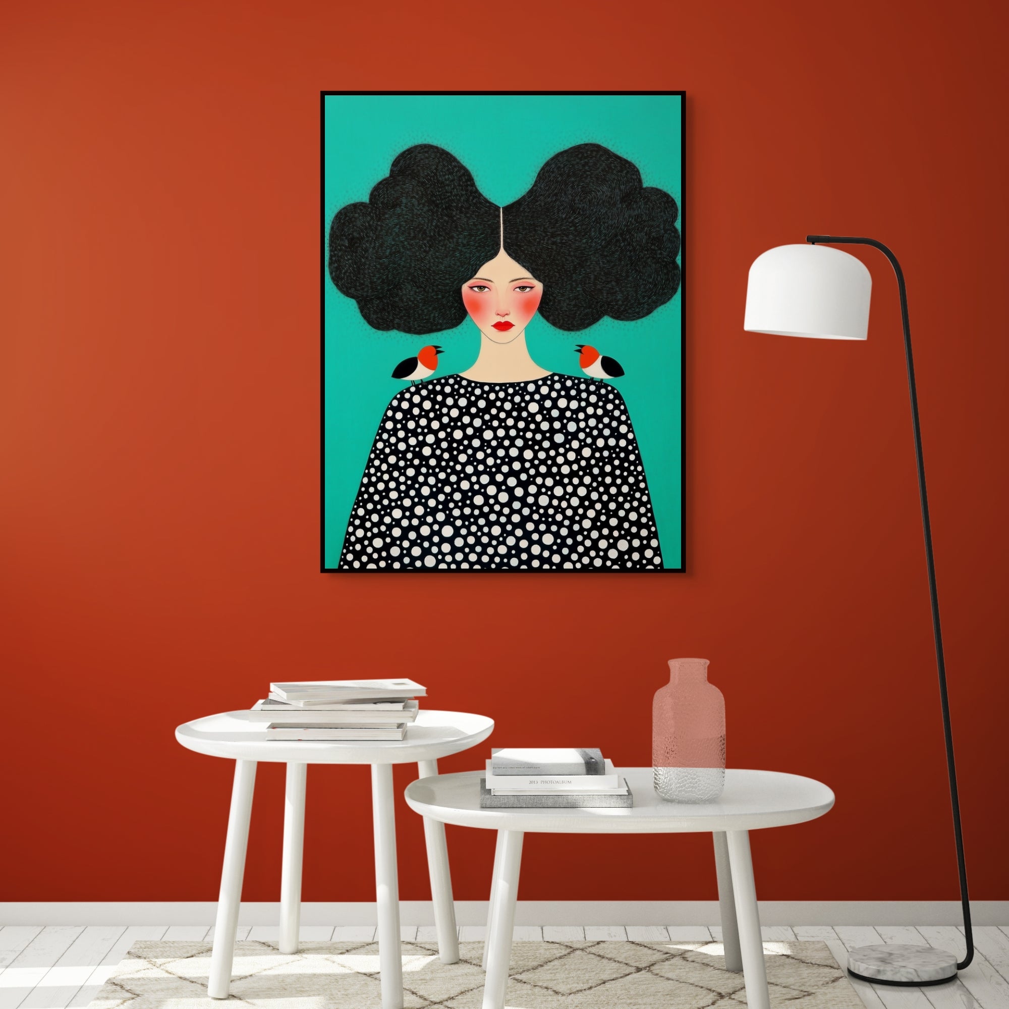 D0161-portrait-of-a-bird-lady-hand-painted-wall-art-a-room-image-room-f-black