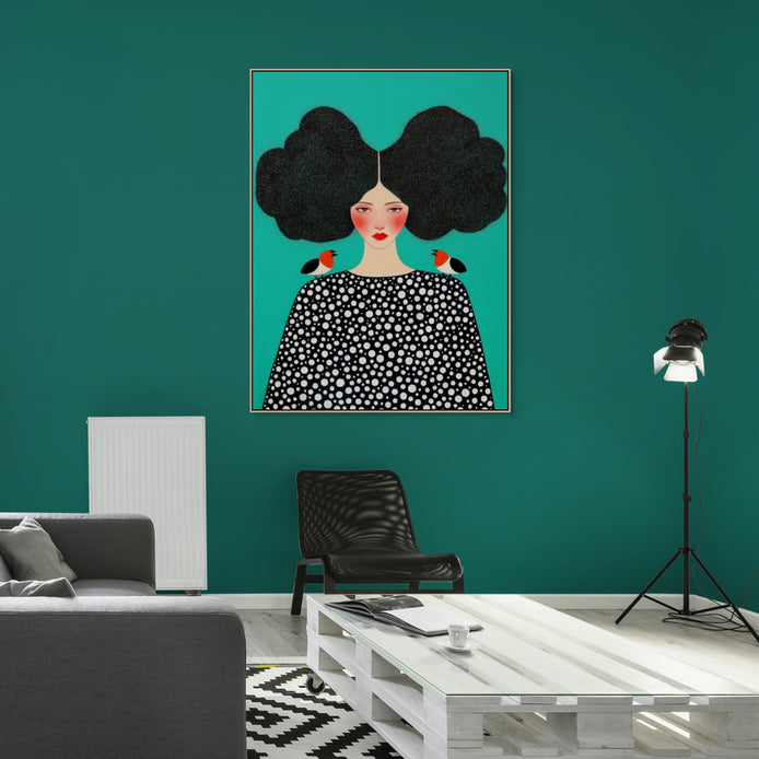 D0161-portrait-of-a-bird-lady-hand-painted-wall-art-lounge-room-image-room-f-natural