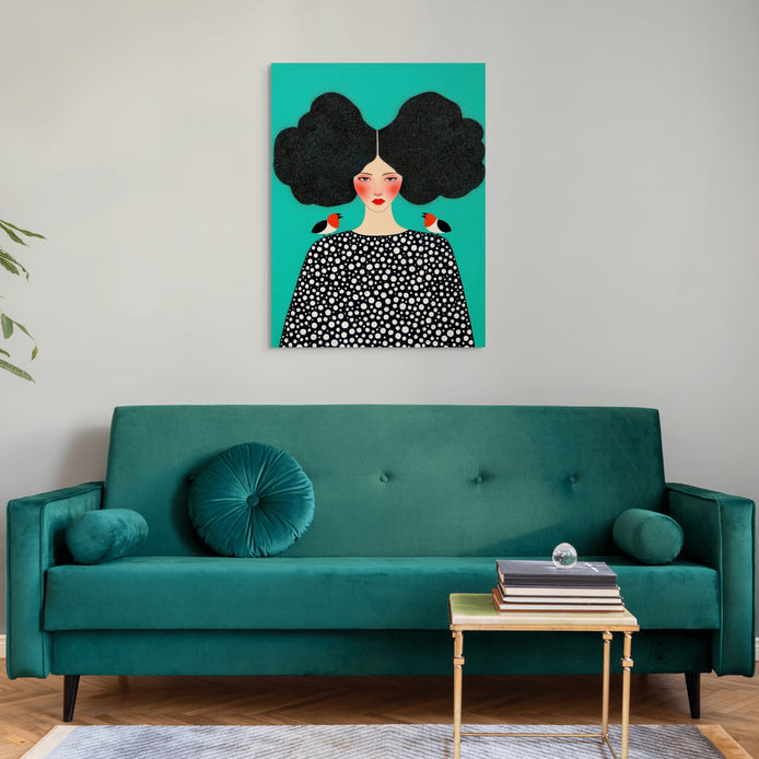 D0161-portrait-of-a-bird-lady-hand-painted-wall-art-living-room-image-room-f-wrapped