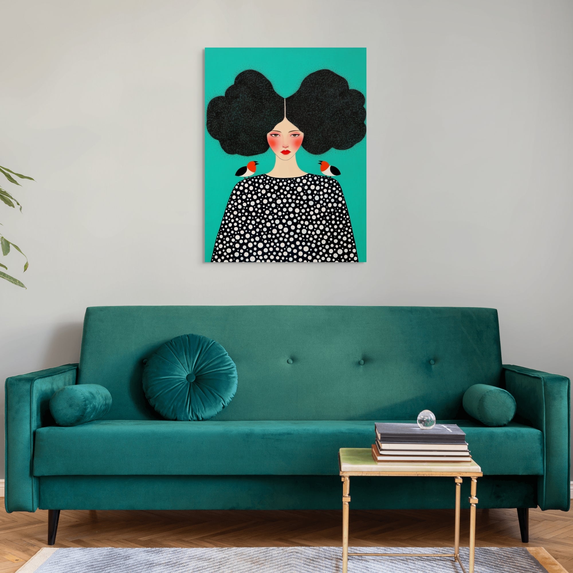 D0161-portrait-of-a-bird-lady-hand-painted-wall-art-living-room-image-room-f-wrapped