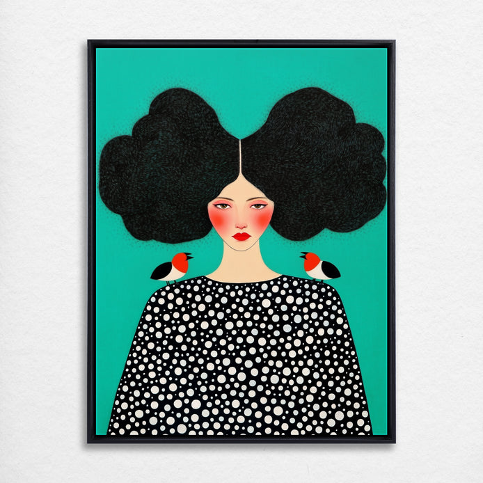 D0161-portrait-of-a-bird-lady-hand-painted-wall-art_55_3x4-vertical-frame-black.psd