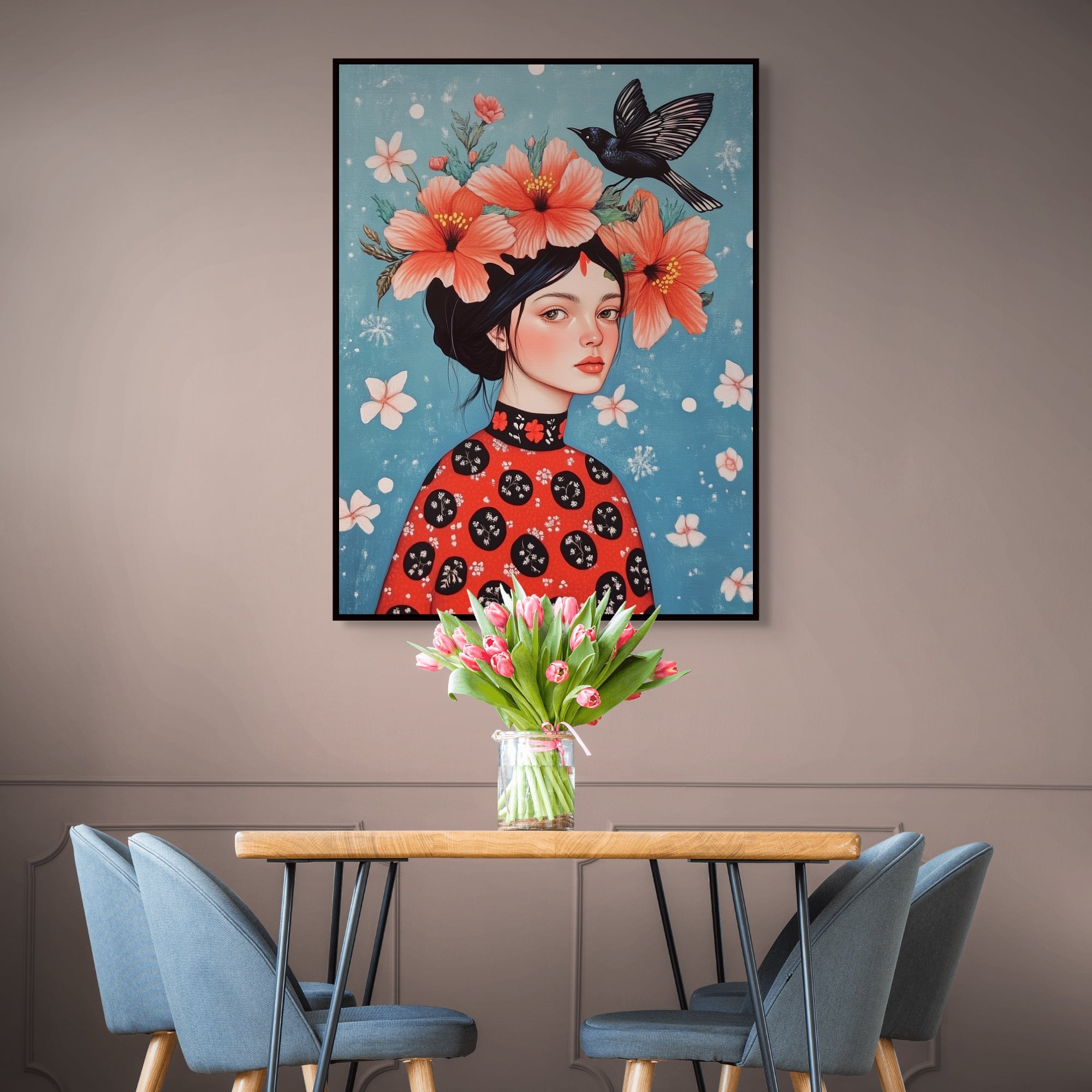 D0162-lady-ravenclaw-hand-painted-wall-art-dining-room-image-room-f-black