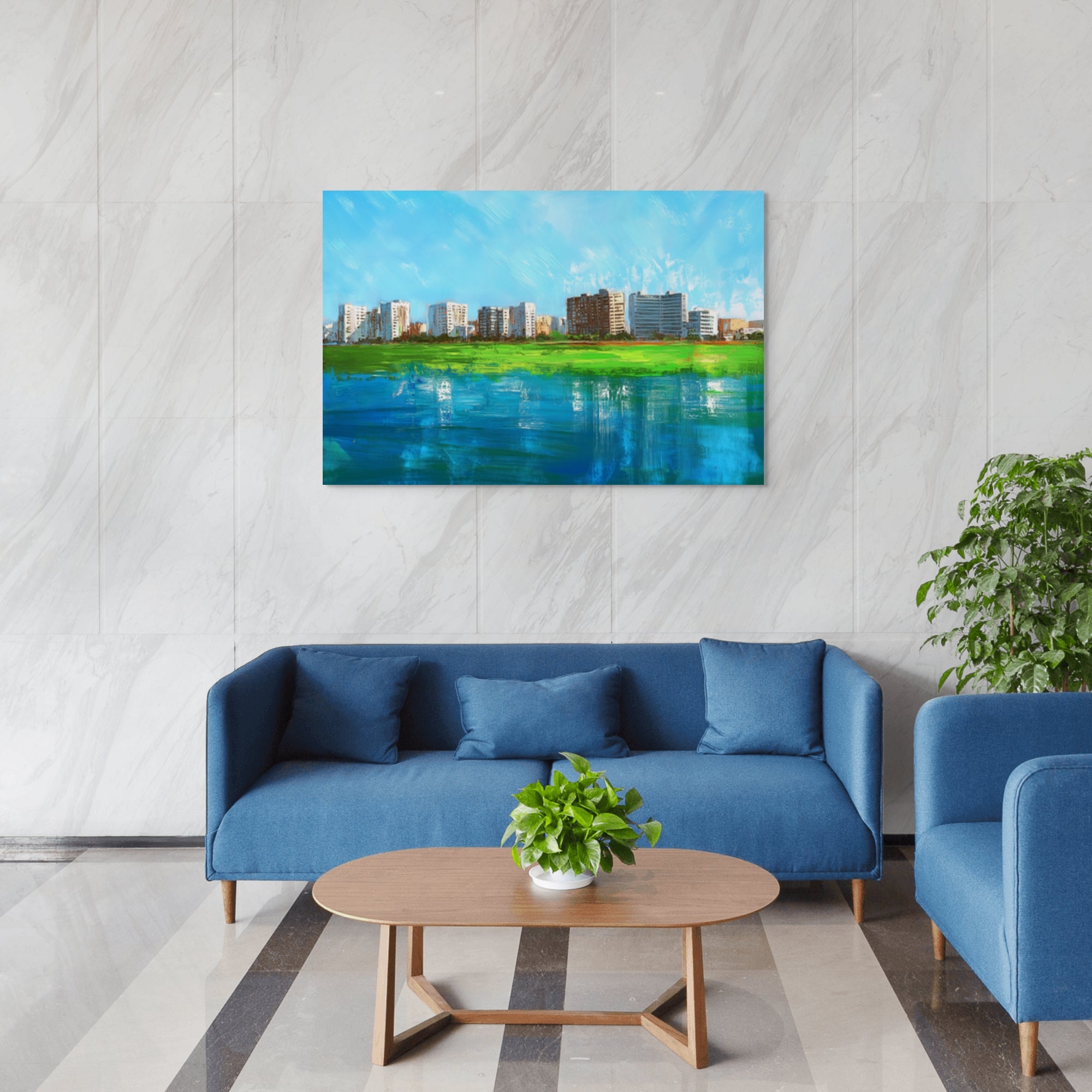 D0170-city-by-the-shore-hand-painted-wall-art-living-room-image