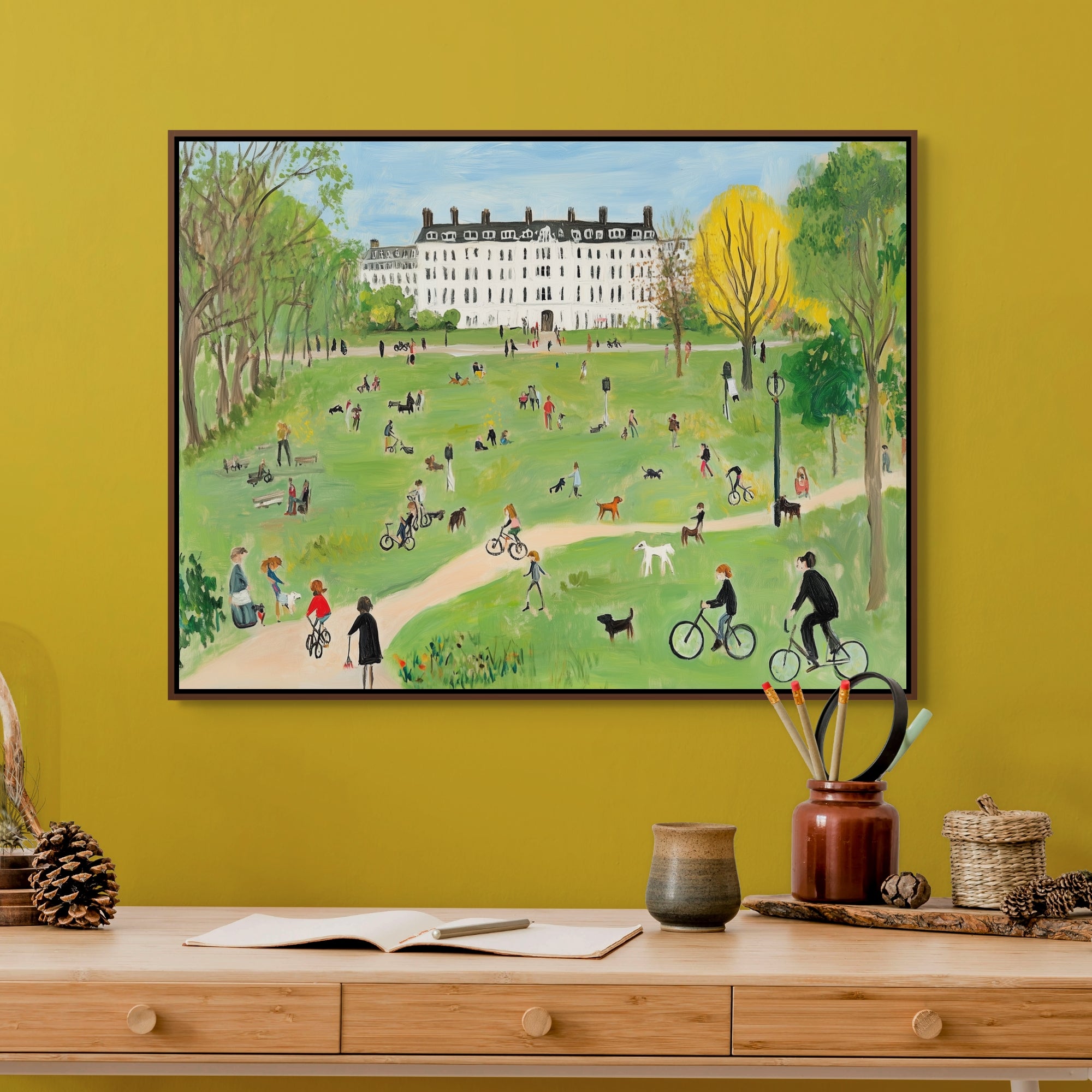 D0175-a-day-in-the-park-hand-painted-wall-art-office-room-image-room-f-walnut