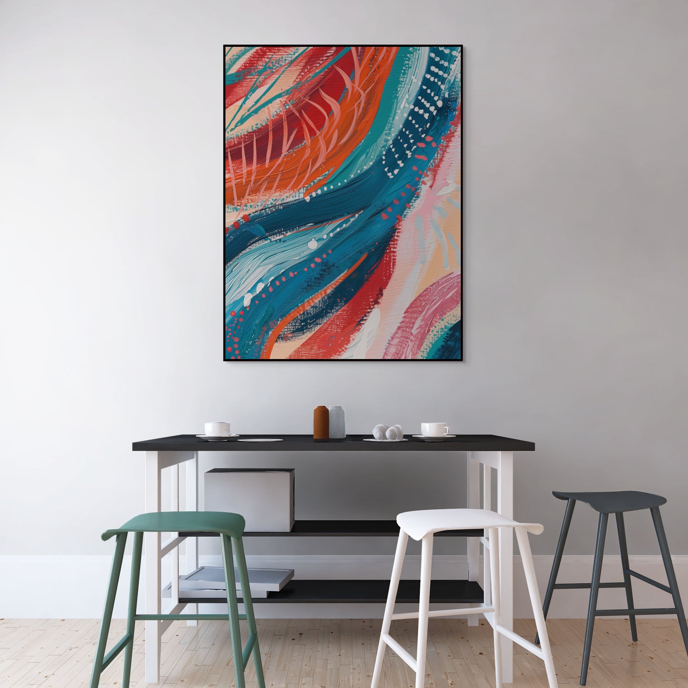 D0182-fabric-waves-hand-painted-wall-art-dining-room-image-room-f-black