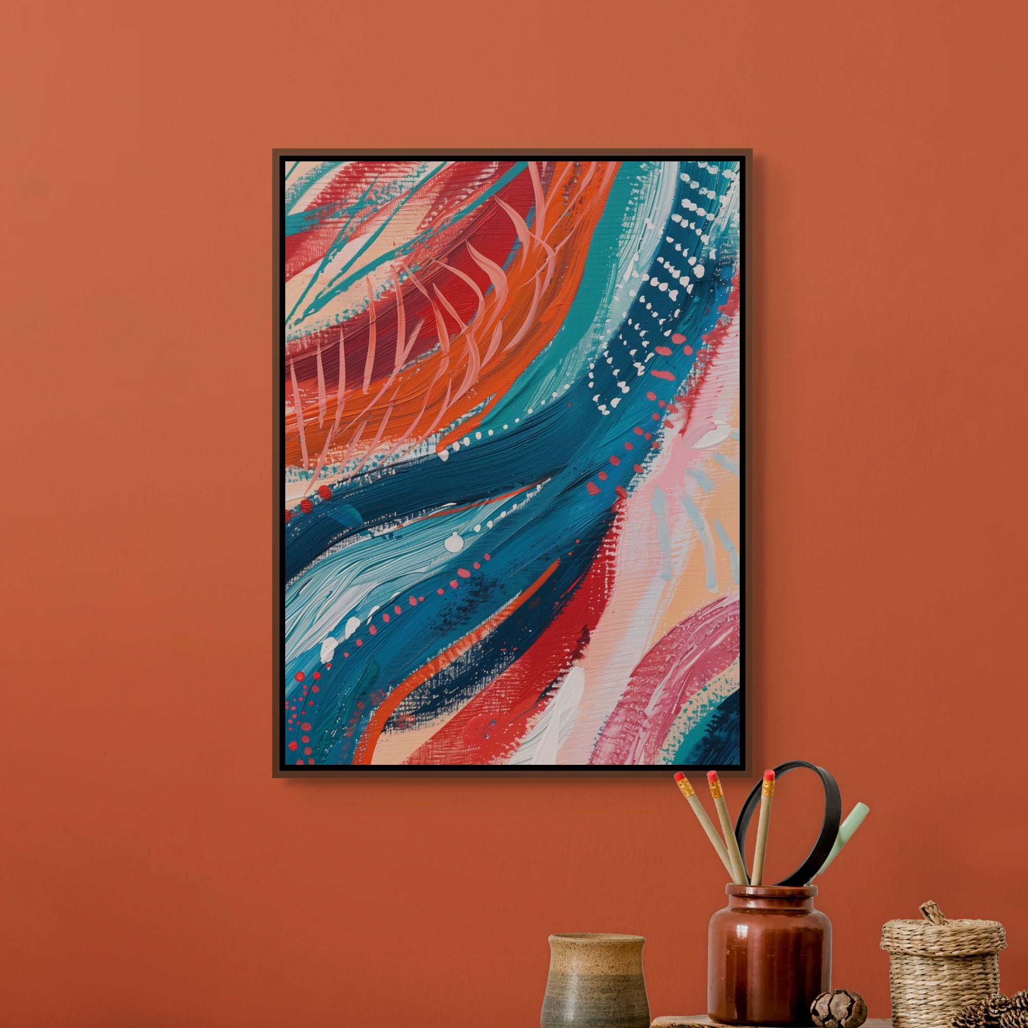 D0182-fabric-waves-hand-painted-wall-art-office-room-image-room-f-walnut