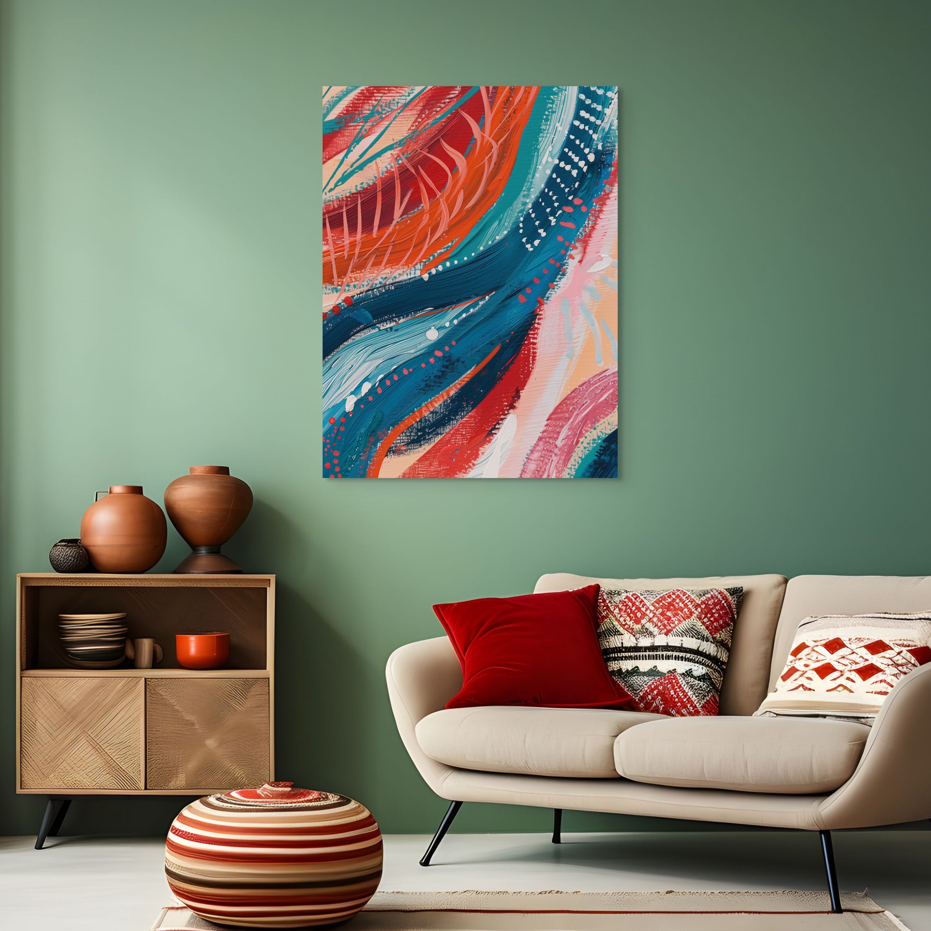 D0182-fabric-waves-hand-painted-wall-art-living-room-image-room-f-wrapped
