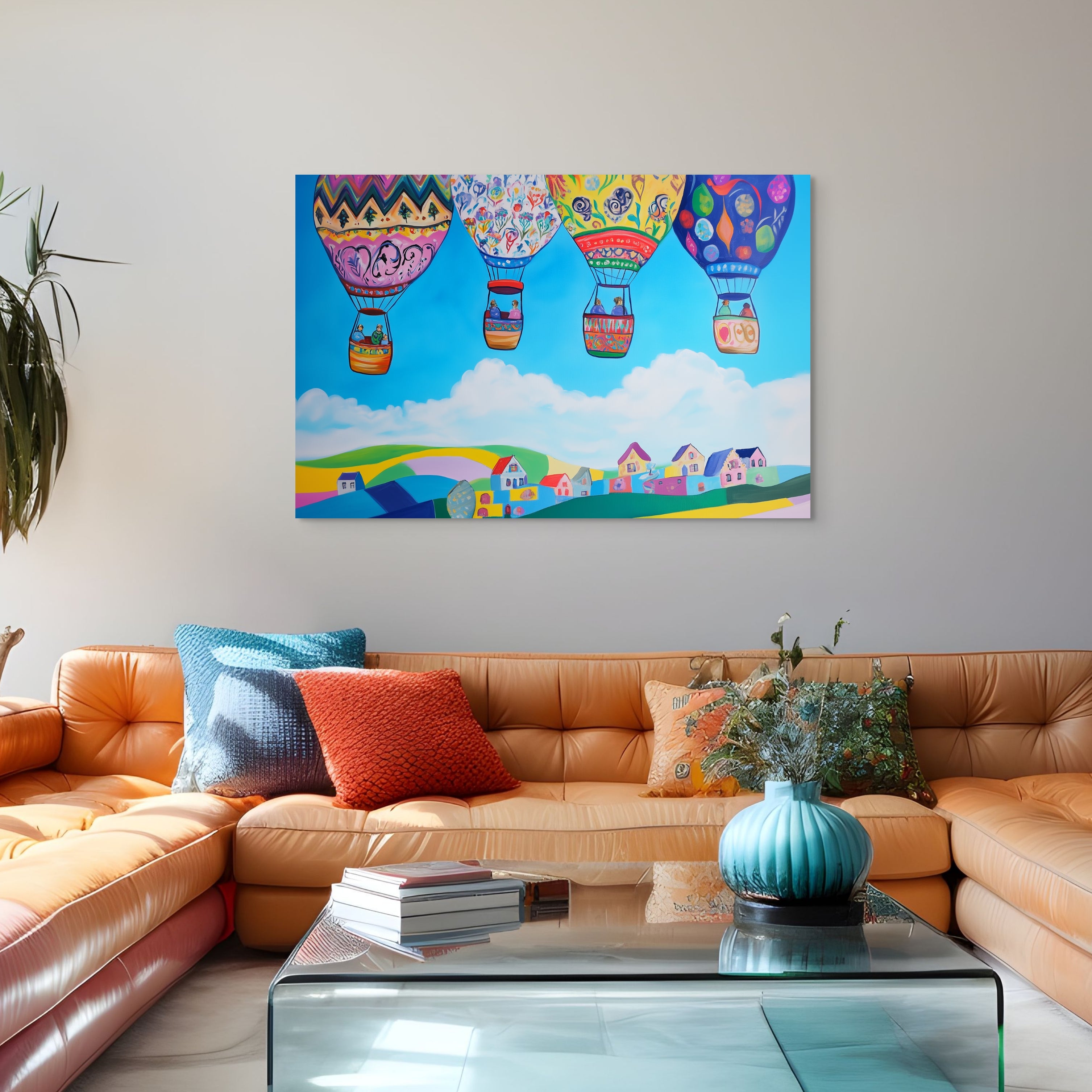 D0192-balloon-parade-hand-painted-wall-art-living-room-image