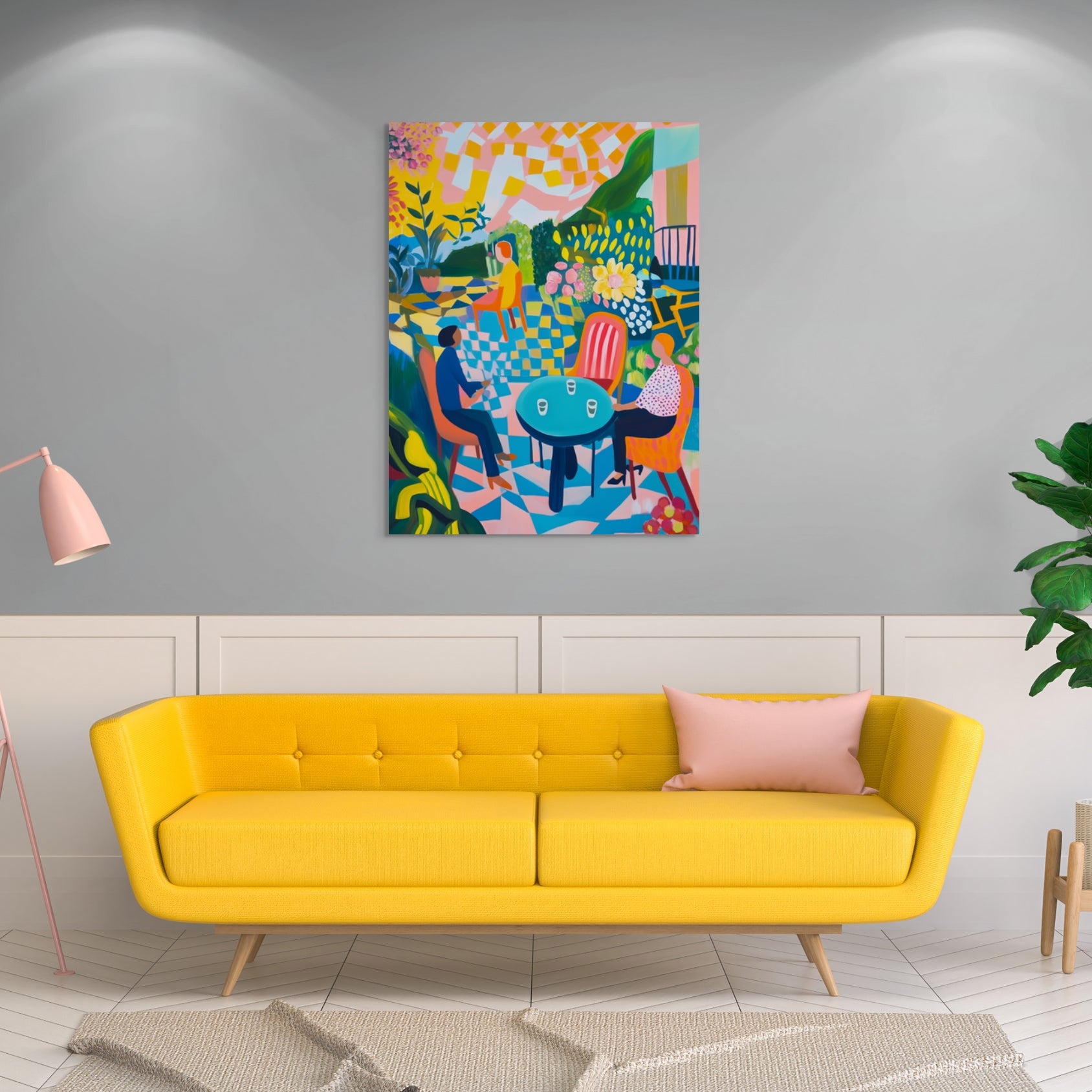 D0196-tea-time-hand-painted-wall-art-living-room-image