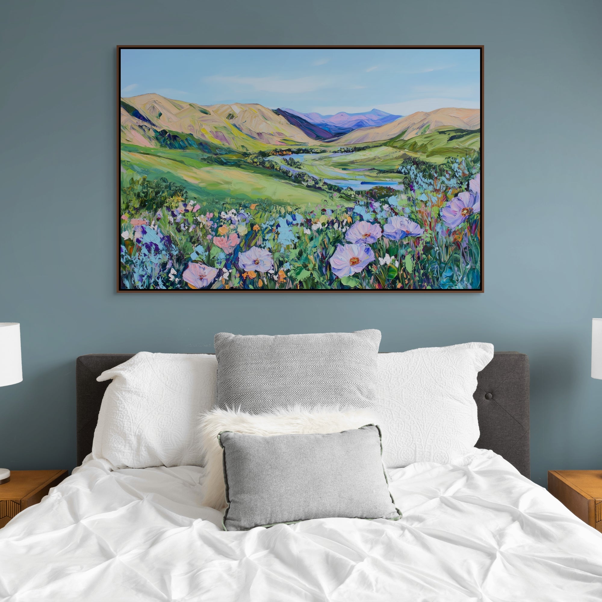 D0214-among-the-wildflowers-hand-painted-wall-art-bed-room-image-room-f-walnut