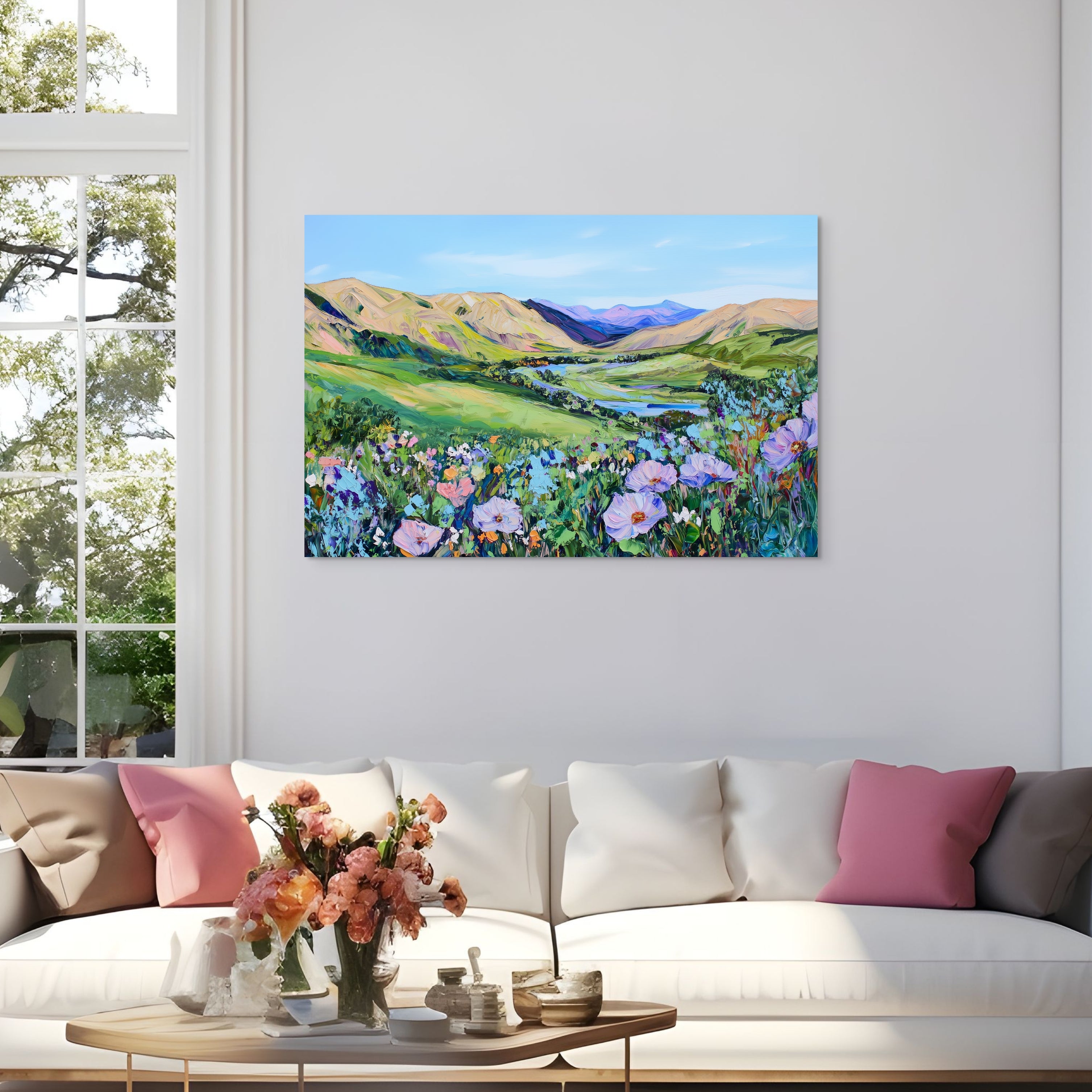 D0214-among-the-wildflowers-hand-painted-wall-art-living-room-image