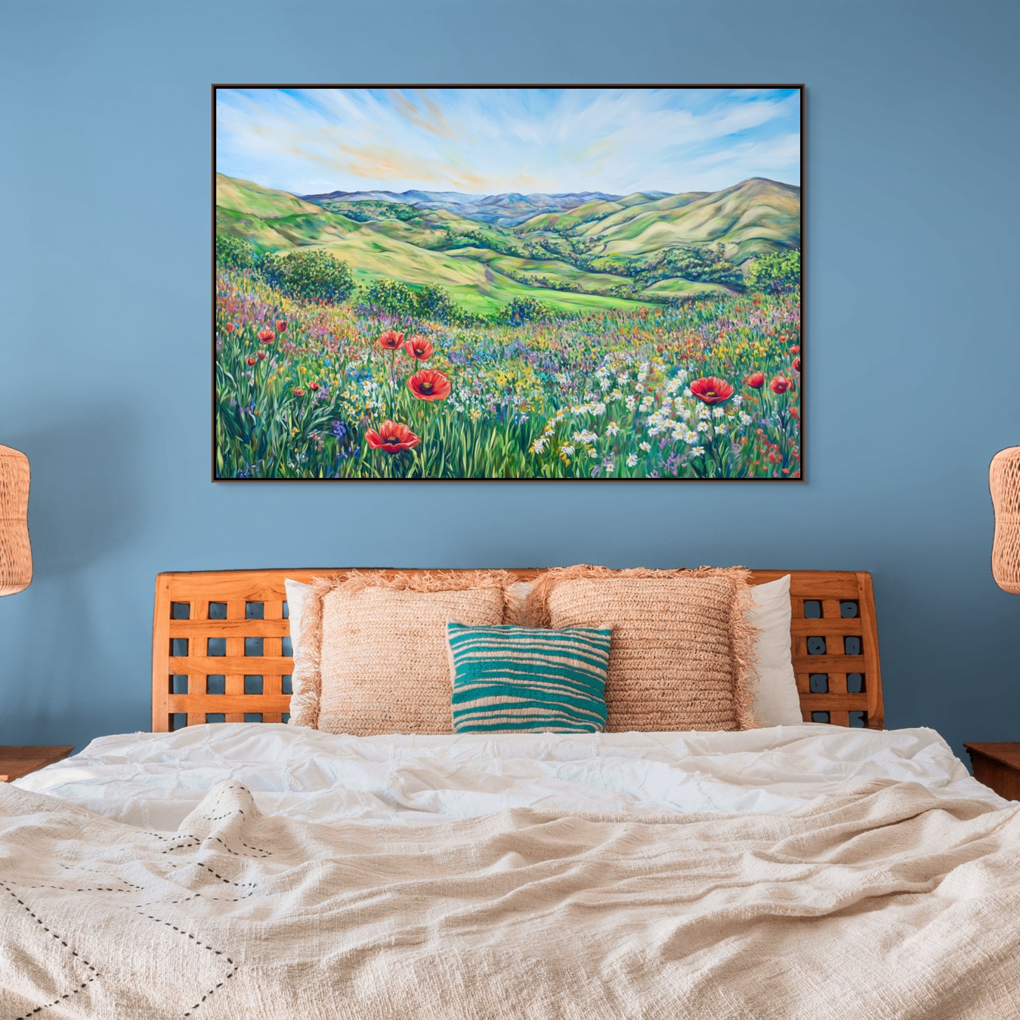 D0215-valley-of-wildflowers-hand-painted-wall-art-bed-room-image-room-f-walnut
