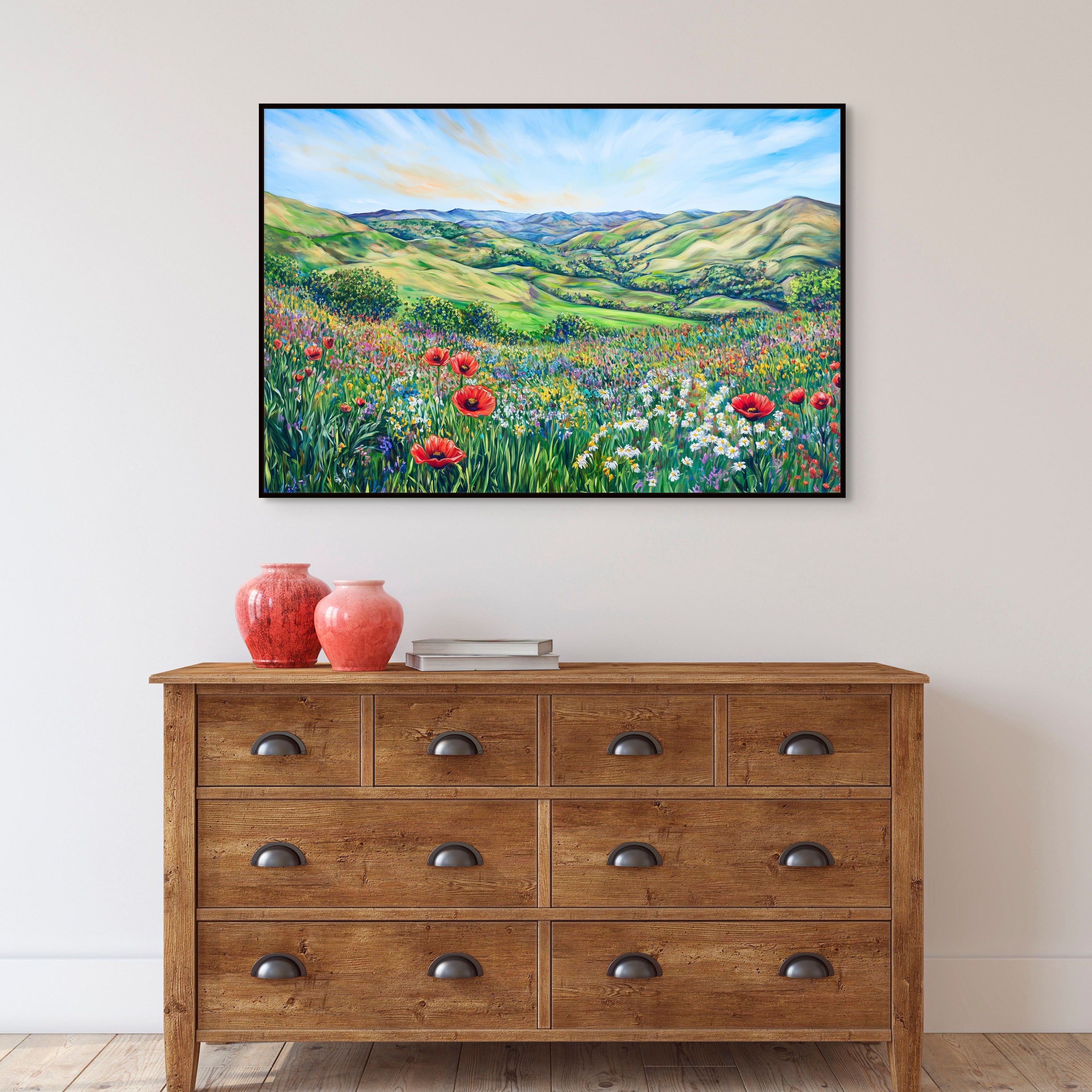 D0215-valley-of-wildflowers-hand-painted-wall-art-hallway-room-image-room-f-black