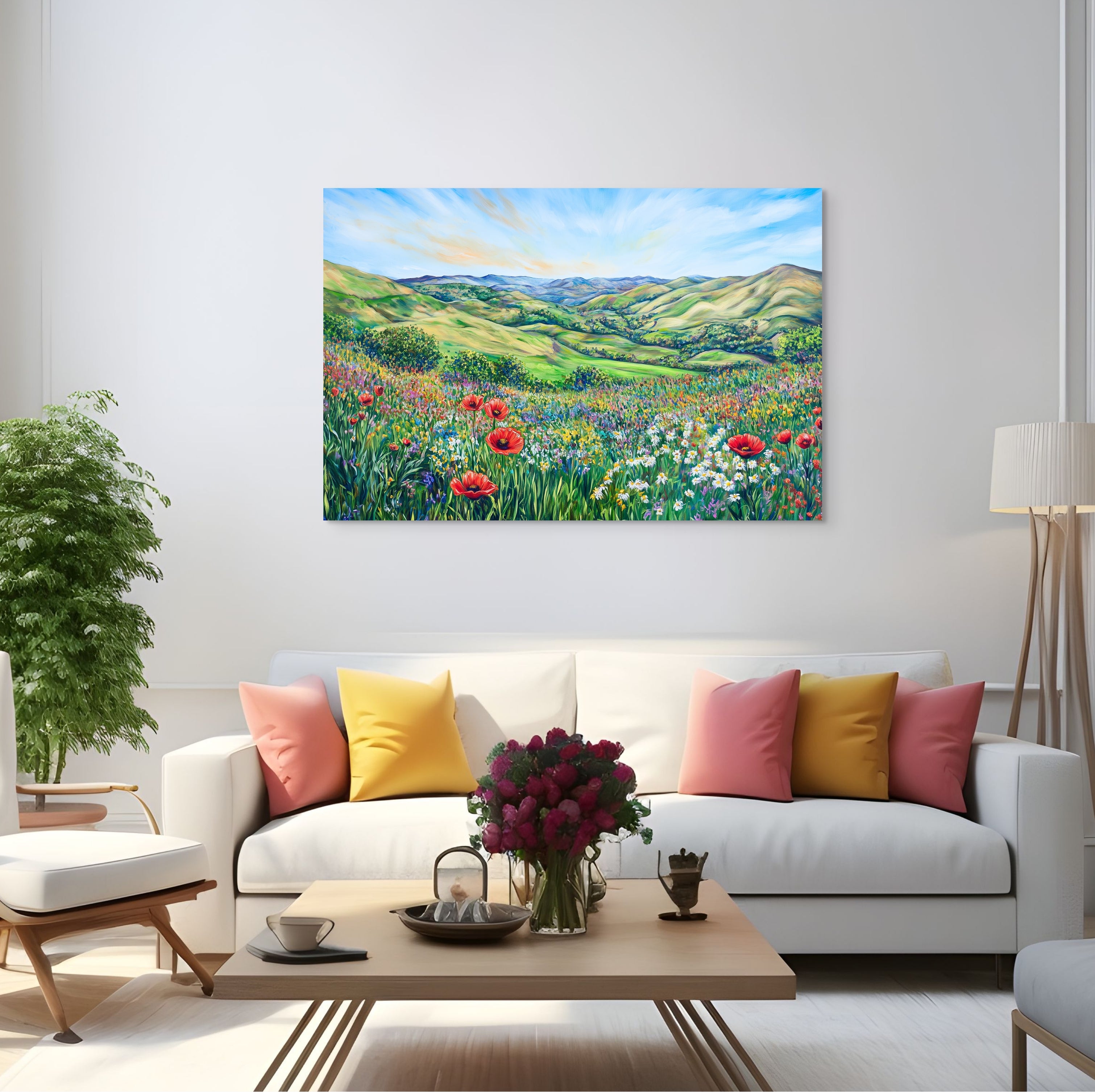 D0215-valley-of-wildflowers-hand-painted-wall-art-living-room-image
