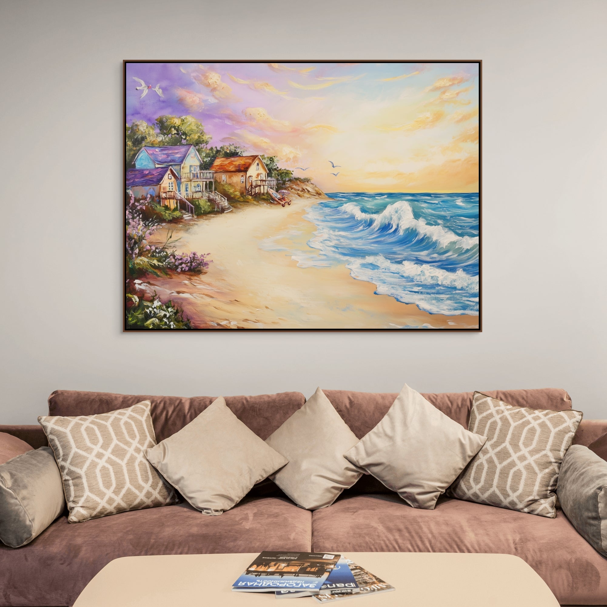 D0221-summer-vacation-hand-painted-wall-art-living-room-image-room-f-walnut