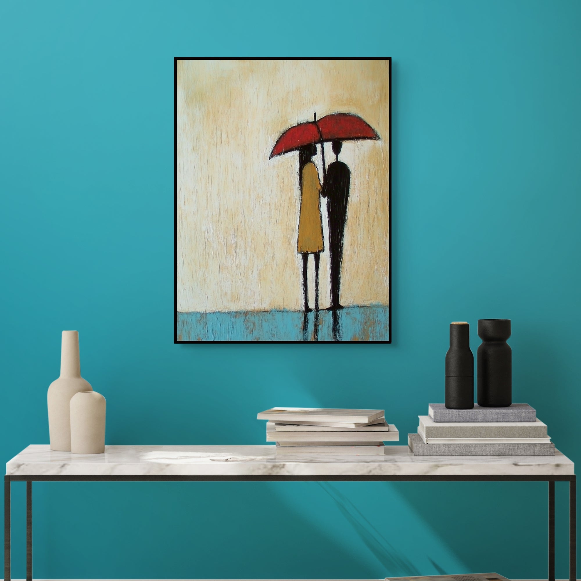 D0225-in-the-rain-hand-painted-wall-art-hallway-room-image-room-f-black