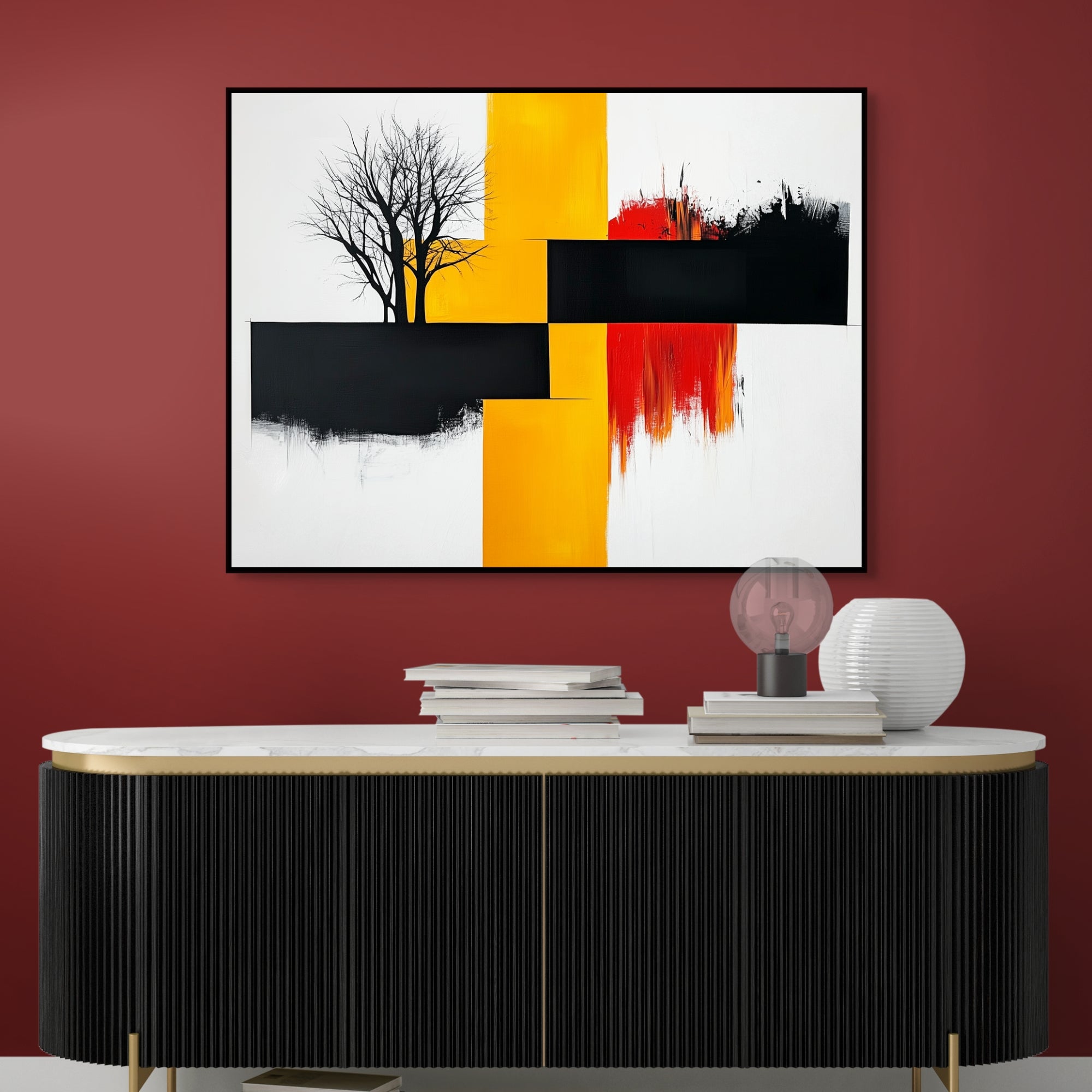 D0235-minimal-harmony-hand-painted-wall-art-hallway-room-image-room-f-black