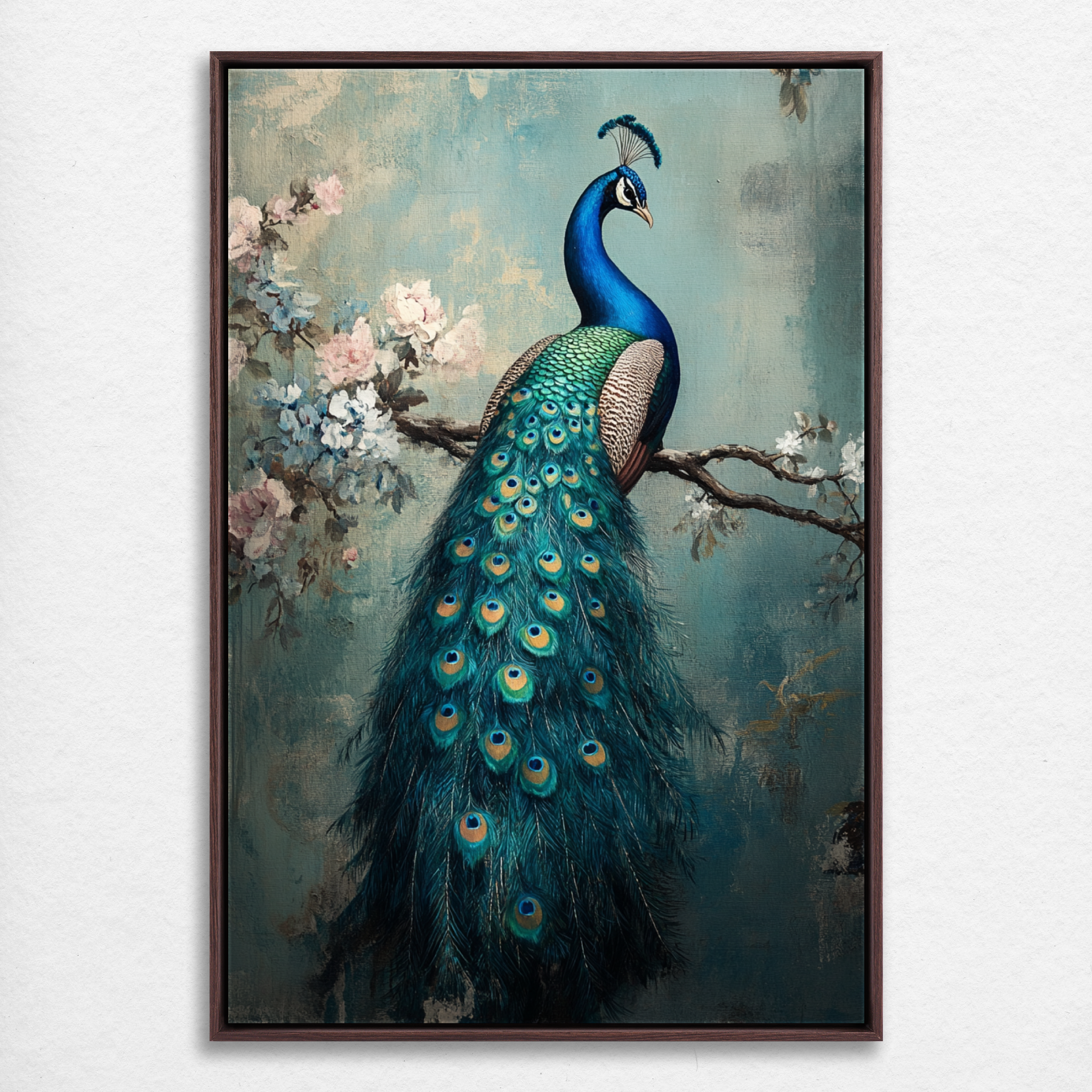 D0280-a-bird-among-feathers-hand-painted-wall-art_4_2x3-vertical-frame-walnut.psd