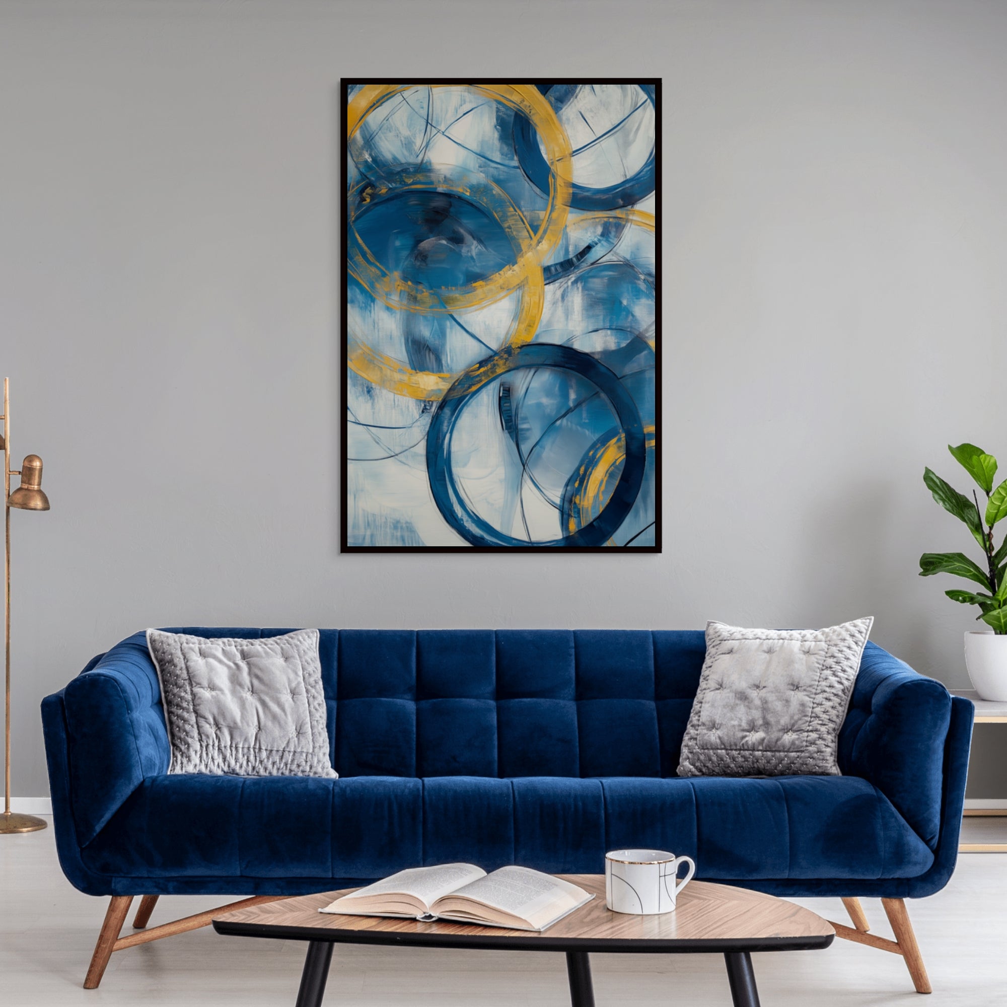 D0281-ring-around-hand-painted-wall-art-living-room-image-room-f-black