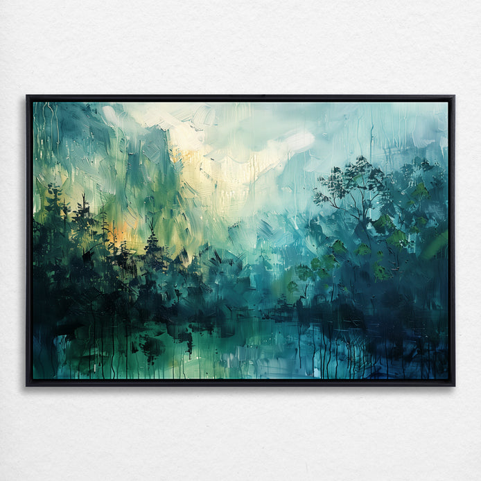 D0339-blue-forest-fog-hand-painted-wall-art_2_3x2-horizontal-frame-black.psd