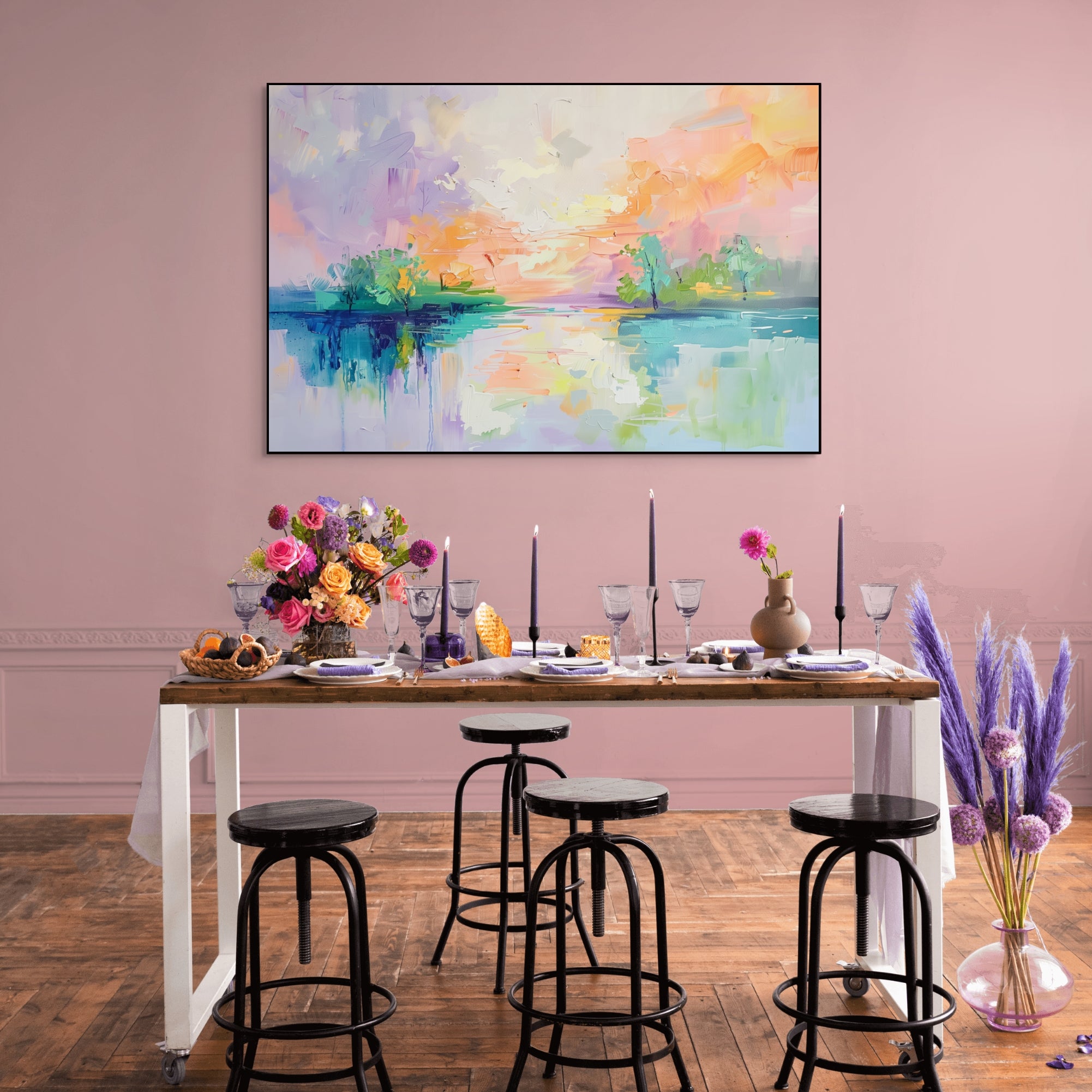 D0341-pastel-paradise-hand-painted-wall-art-dining-room-image-room-f-black