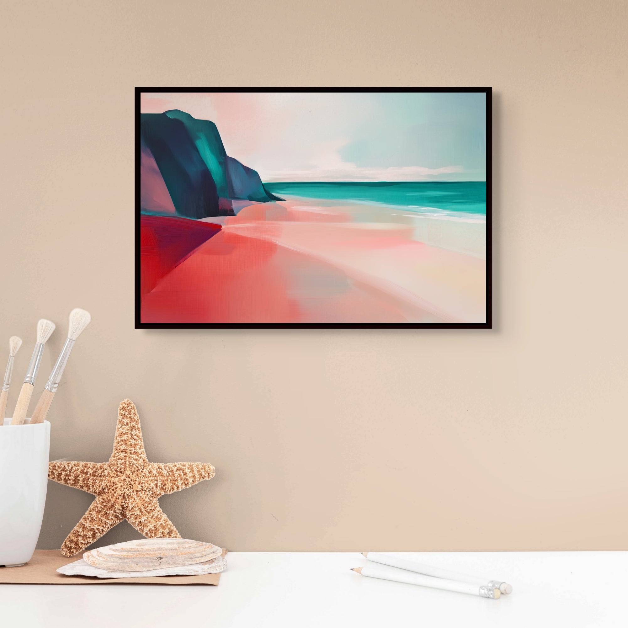 D0343-pink-sandy-beaches-hand-painted-wall-art-office-room-image-room-f-black