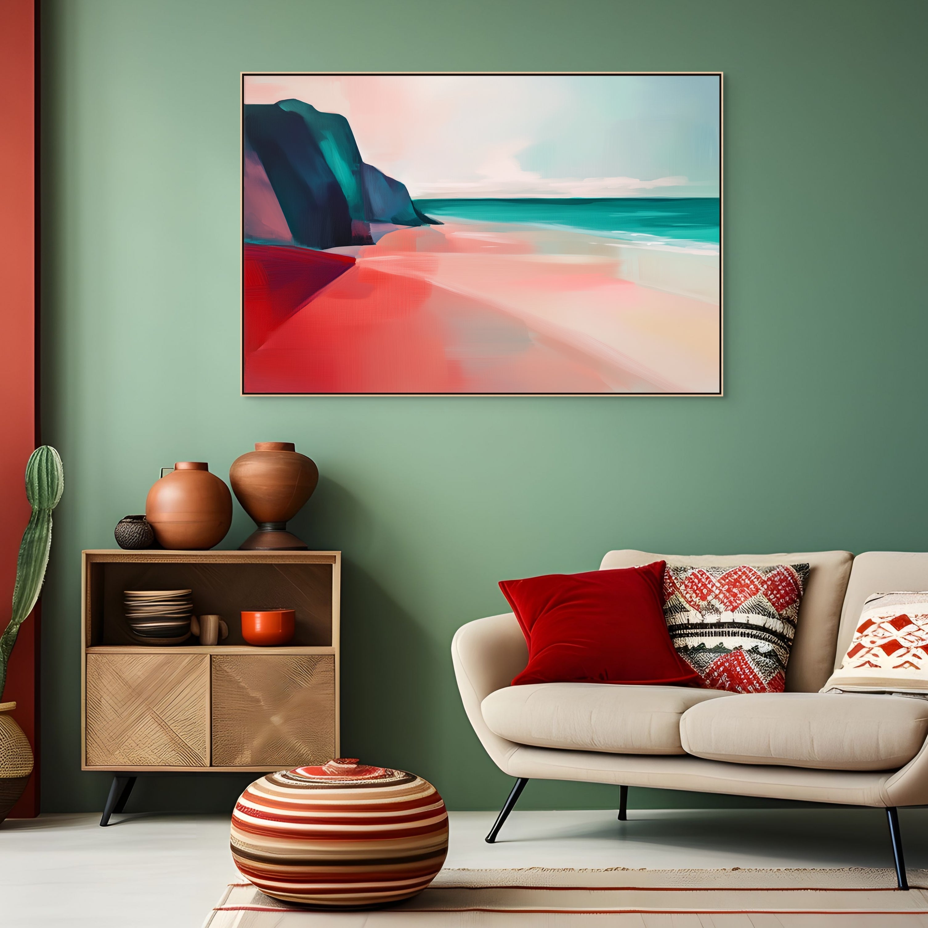 D0343-pink-sandy-beaches-hand-painted-wall-art-living-room-image-room-f-natural