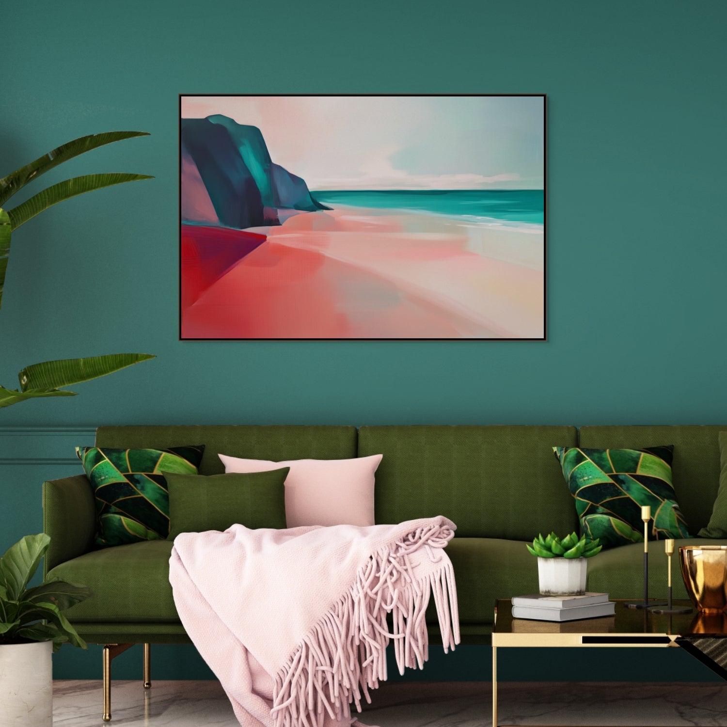 D0343-pink-sandy-beaches-hand-painted-wall-art-lounge-room-image-room-f-walnut