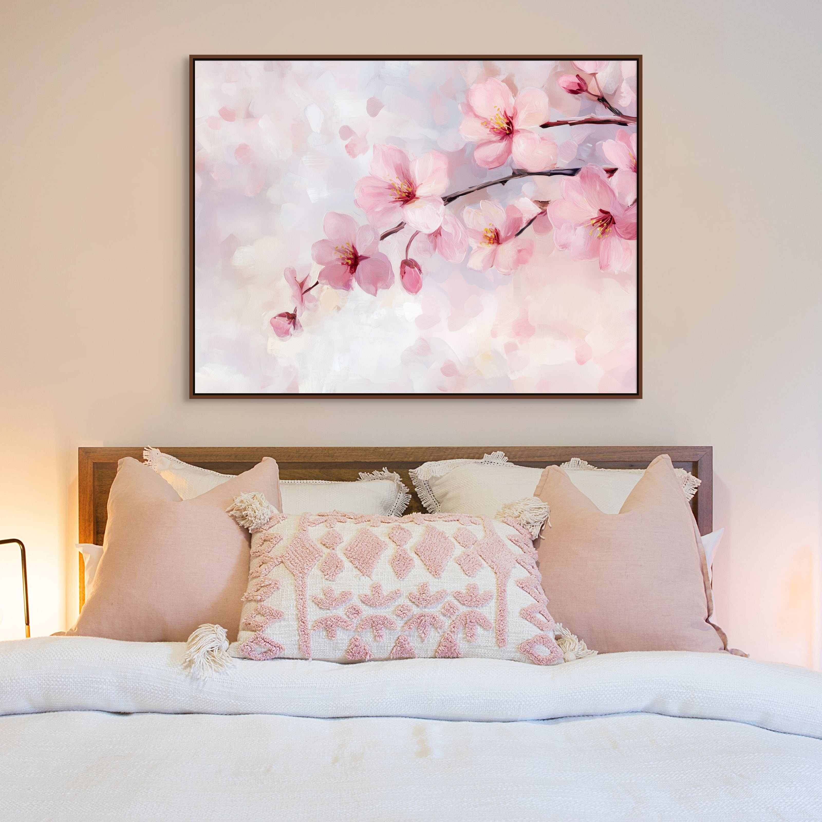 D0366-cherry-blossoms-hand-painted-wall-art-bed-room-image-room-f-walnut