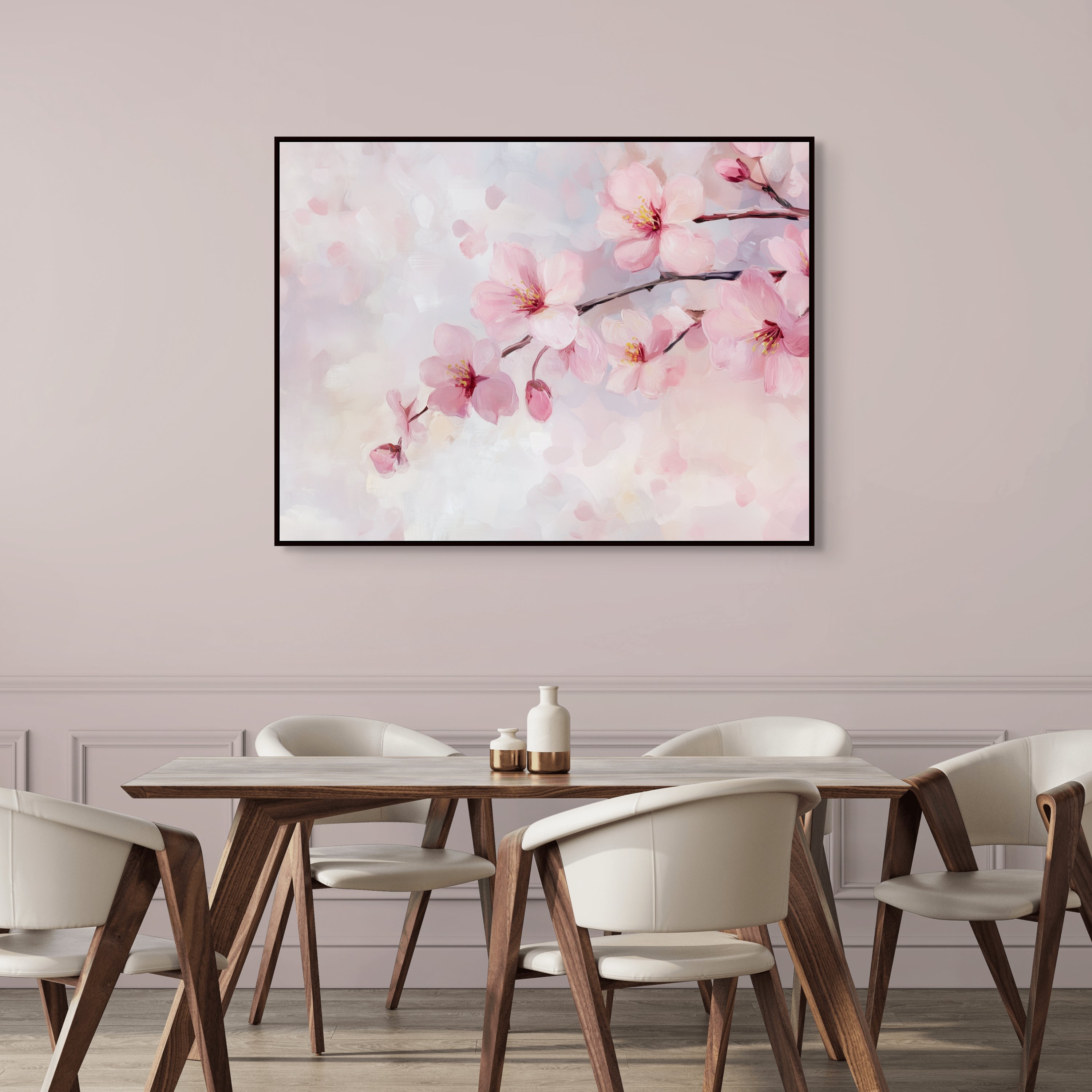 D0366-cherry-blossoms-hand-painted-wall-art-dining-room-image-room-f-black