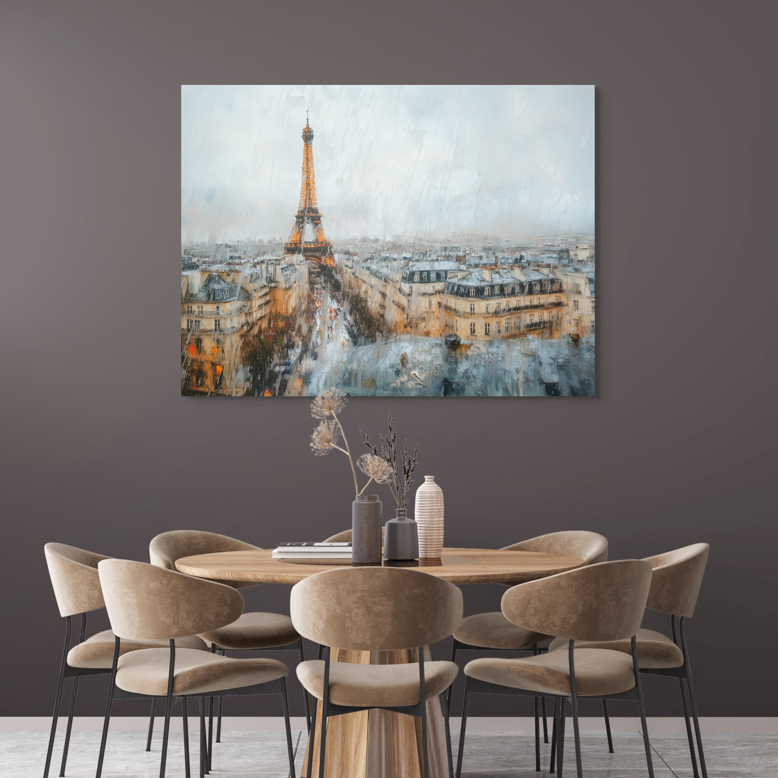 D0367-parisian-rain-hand-painted-wall-art-dining-room-image