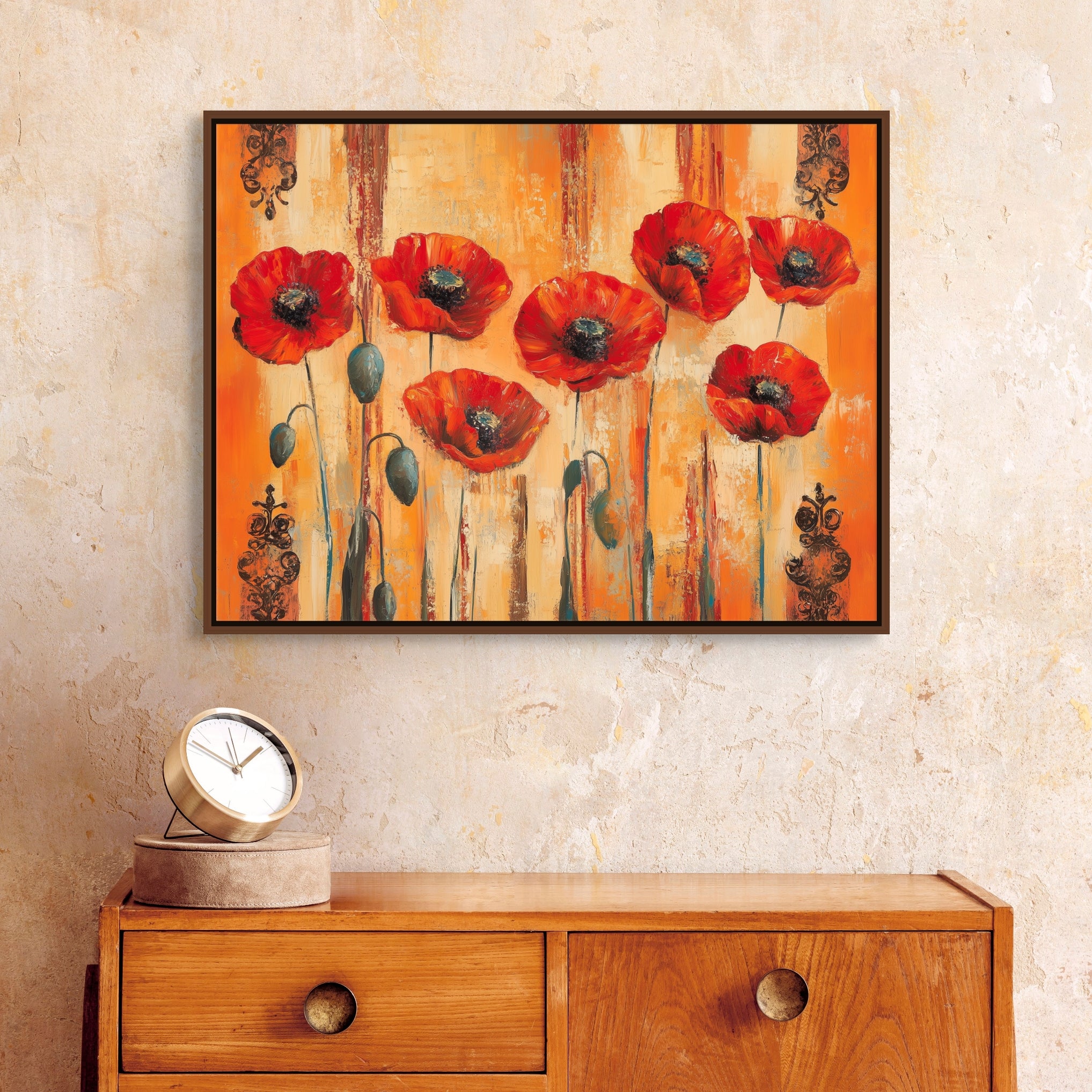 D0368-scarlet-bloom-hand-painted-wall-art-hallway-room-image-room-f-walnut