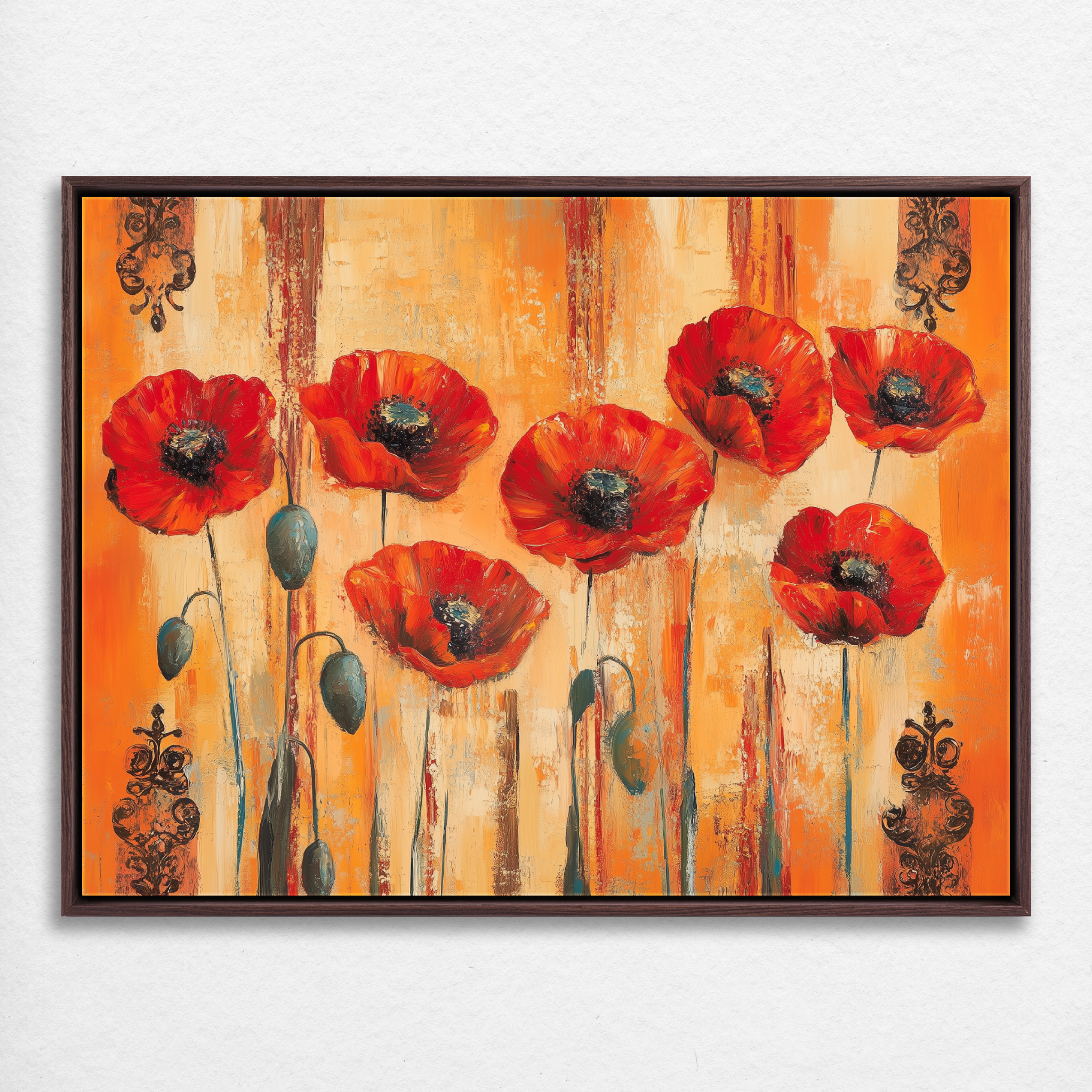 D0368-scarlet-bloom-hand-painted-wall-art_3_4x3-horizontal-frame-walnut.psd_2
